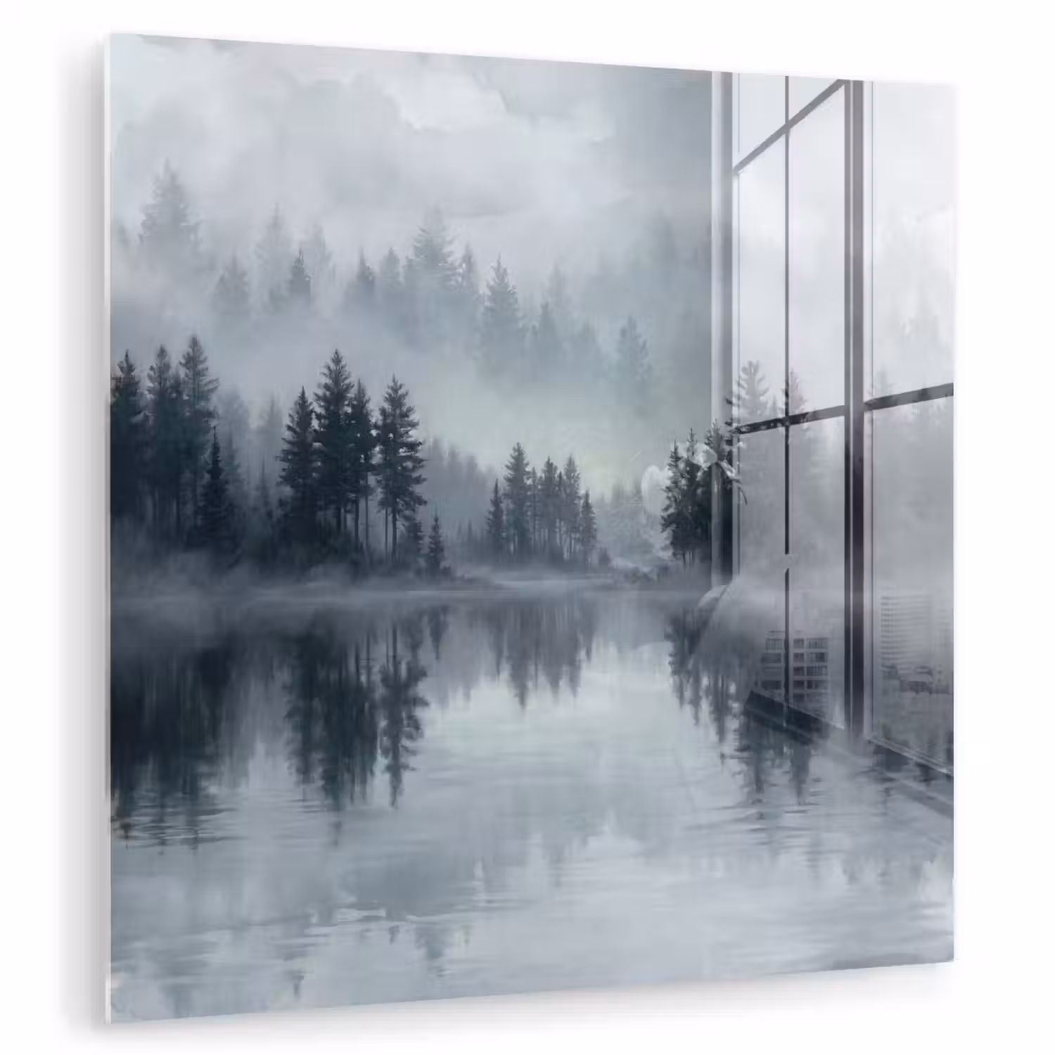 Bos - Meer - Mist - Natuur - Grijs plexiglas 5mm klein -zzzproduct_nieuw