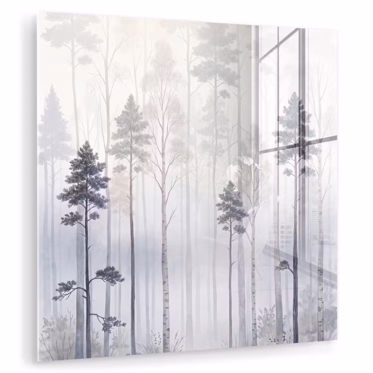 Bos - Bomen - Mist - Natuur - Illustratie - Grijs plexiglas 5mm klein -zzzproduct_nieuw