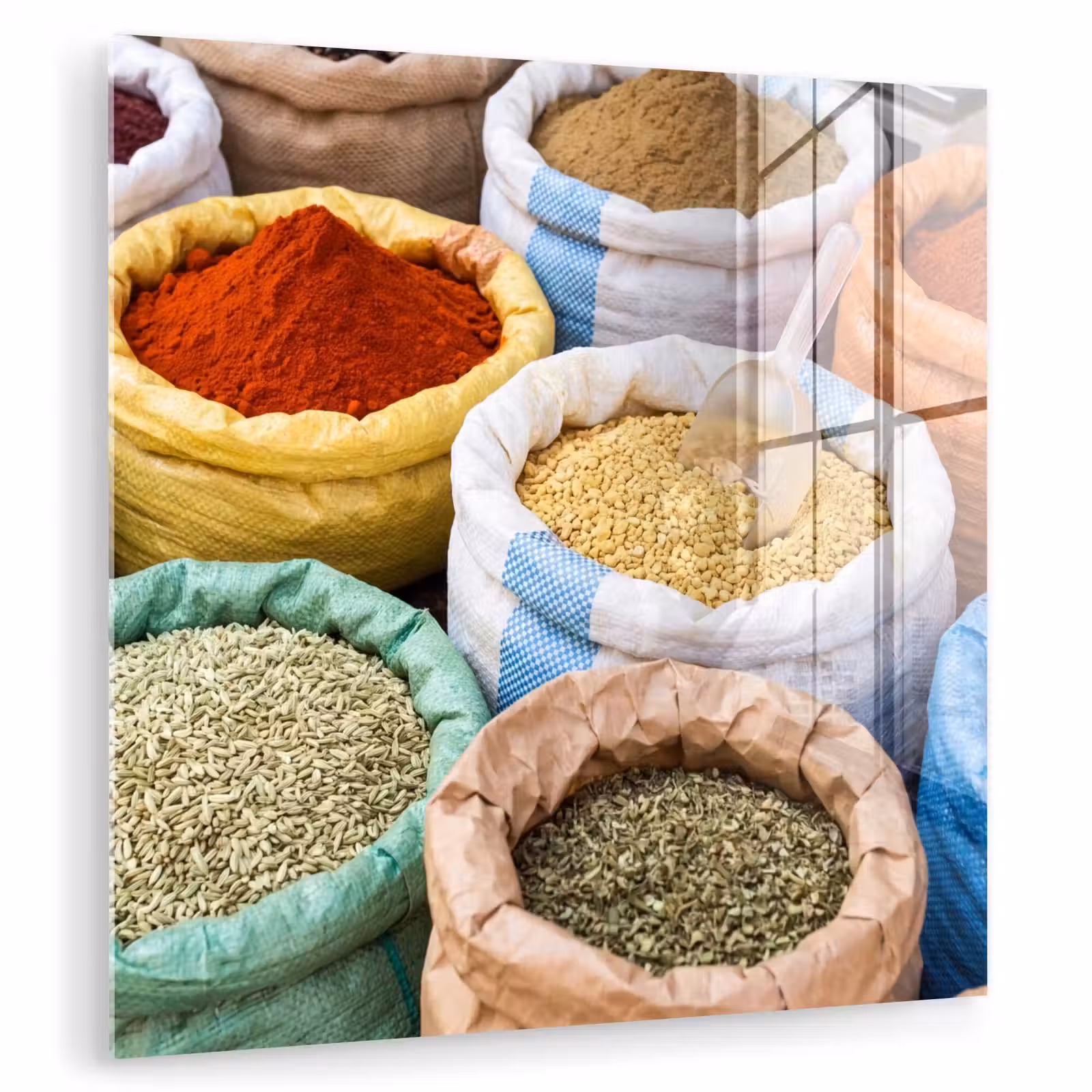 Glass Print - Herbs - Bags - Market - Kruiden - Zakken - Markt plexiglas 5mm klein