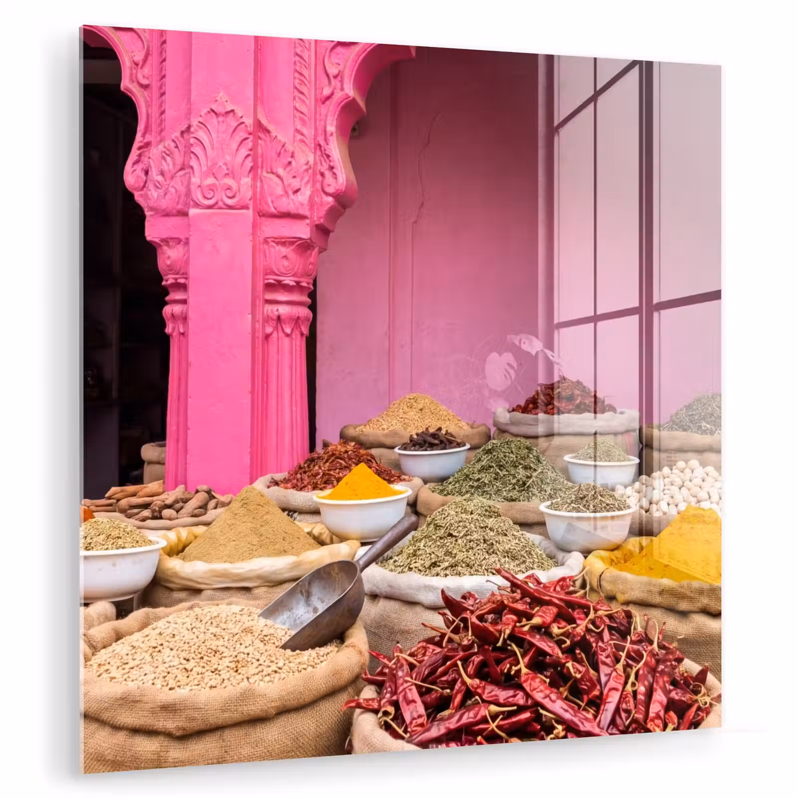 Glass Print - Herbs - Market - Pink - Kruiden - Markt - Roze plexiglas 5mm klein