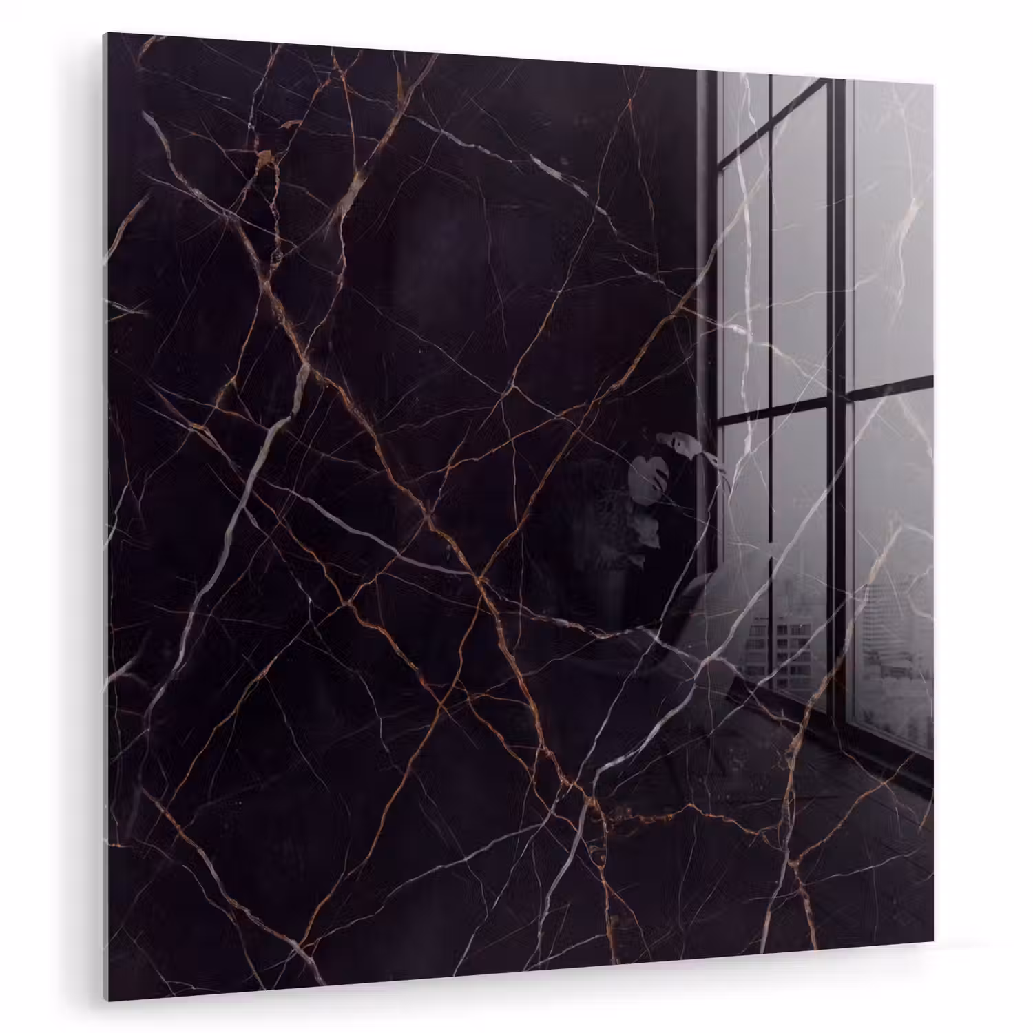 Natuursteen - Marmerpatroon - Abstract - Modern - Zwart - Goud plexiglas 5mm klein -zzzproduct_nieuw