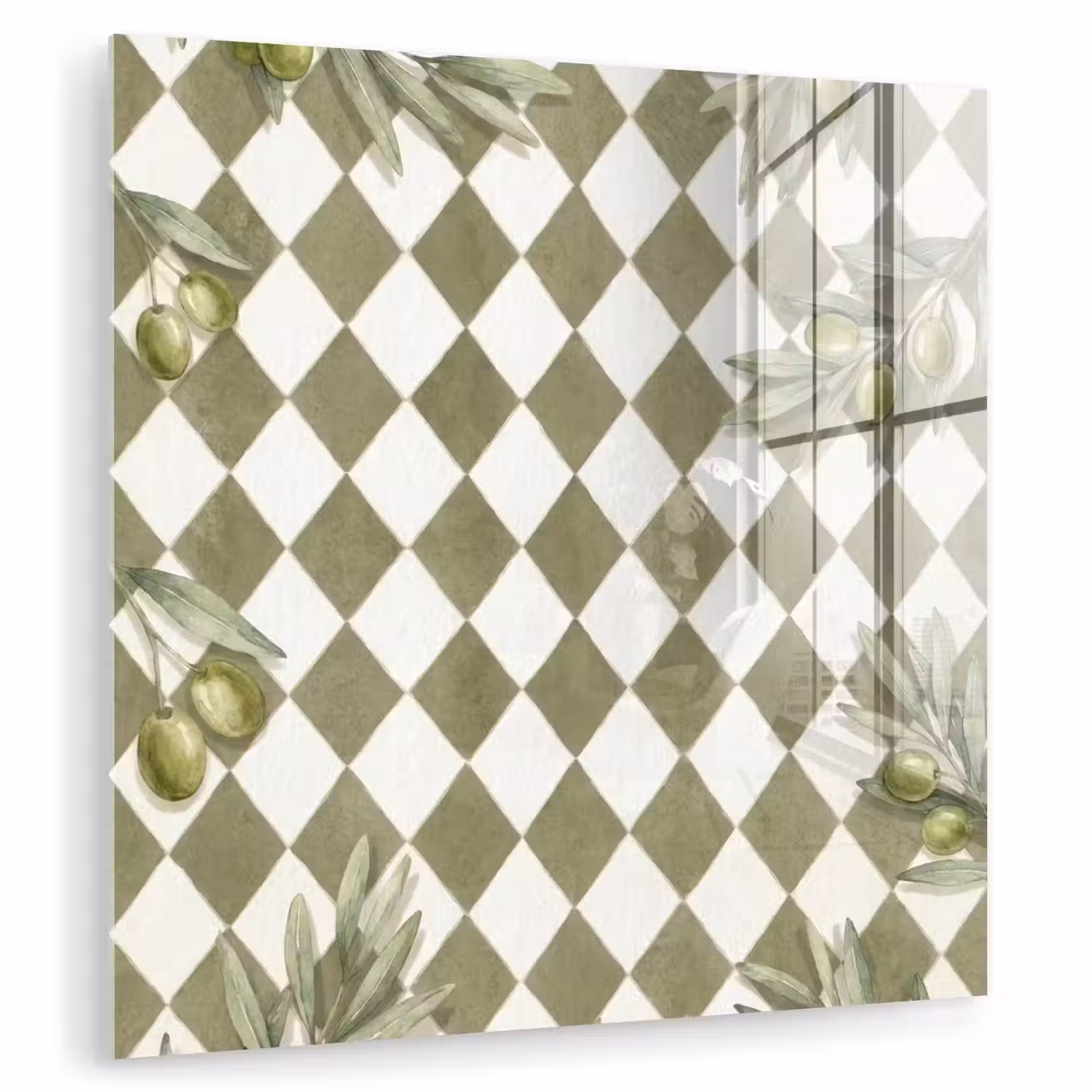 Plant - Olijftakken - Waterverf - Mediterraan - Groen plexiglas 5mm klein -zzzproduct_nieuw