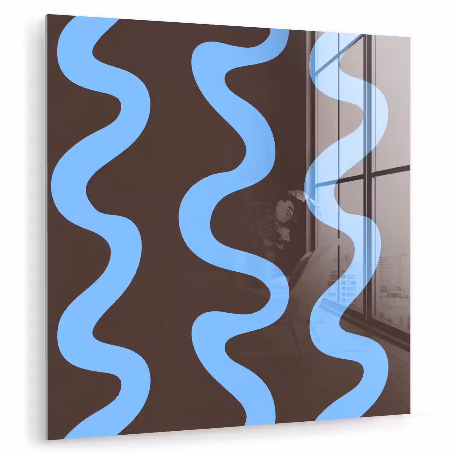 Kronkelende lijnen - Blauw - Bruin - Minimalistisch plexiglas 5mm klein 11 -zzzproduct_nieuw