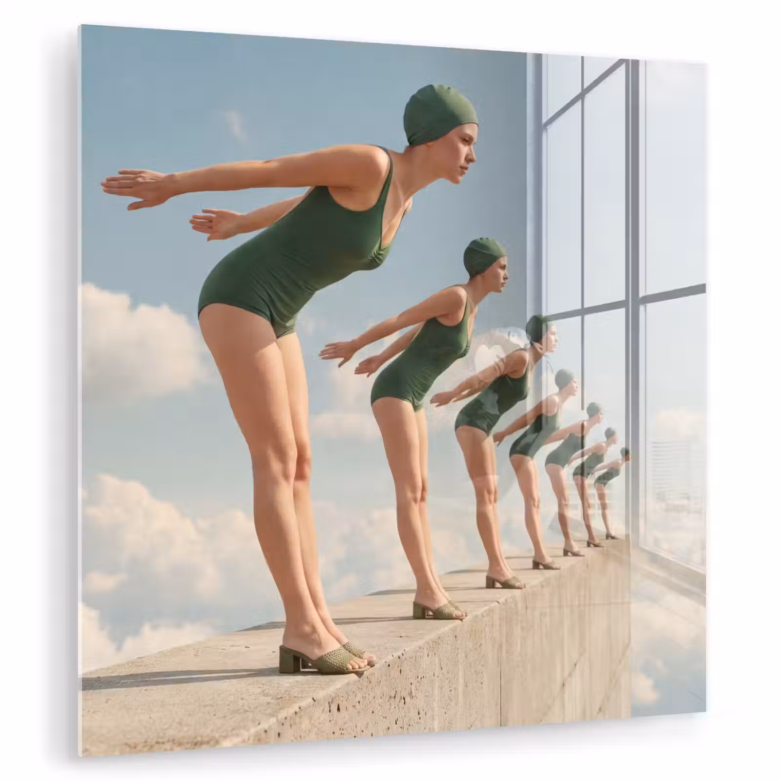 Glass Print - Women - Diving Pose - Clouds - Vrouwen - Duikhouding - Wolken plexiglas 5mm klein