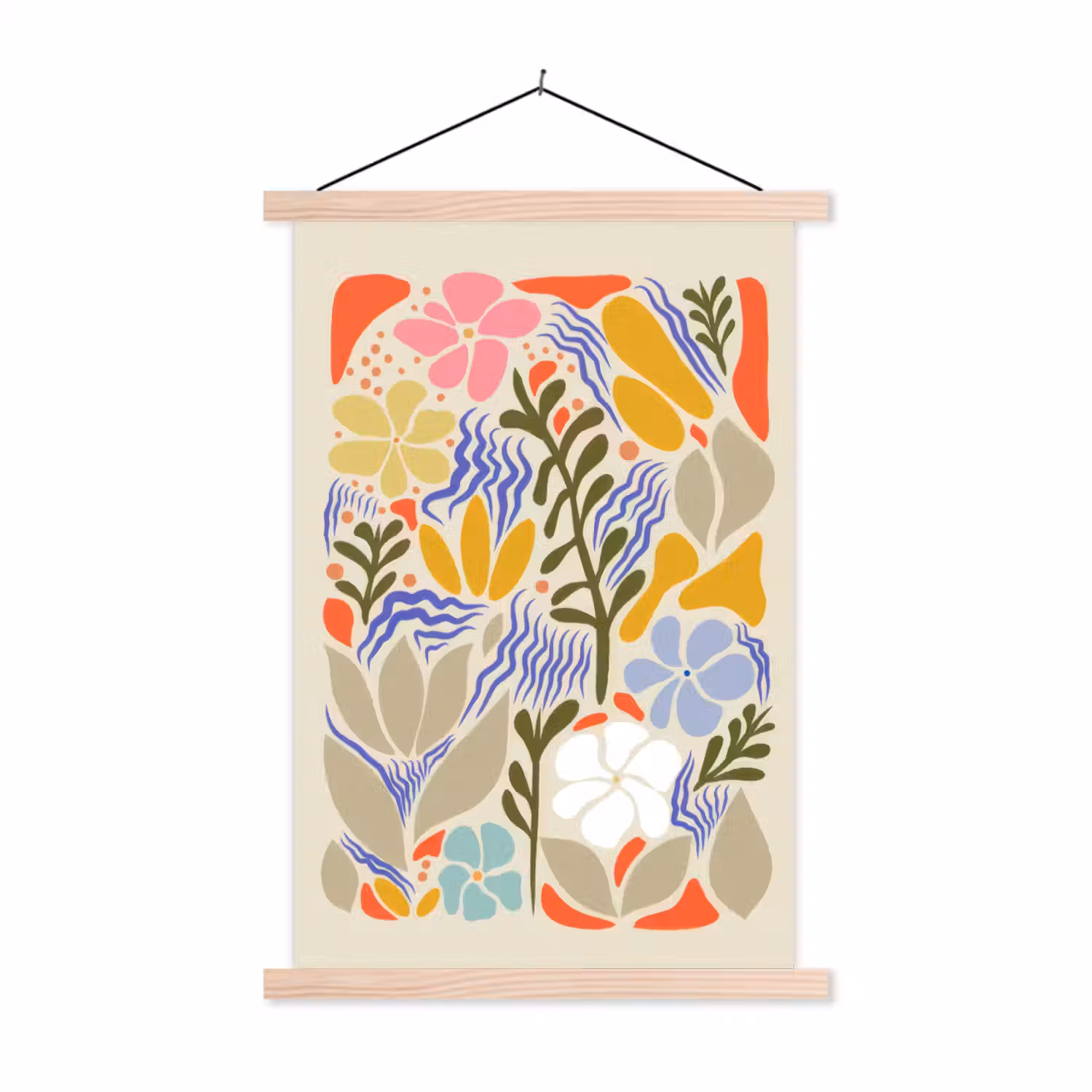 Abstract - Bloemen - Bladeren textielposter latten blank klein -3d