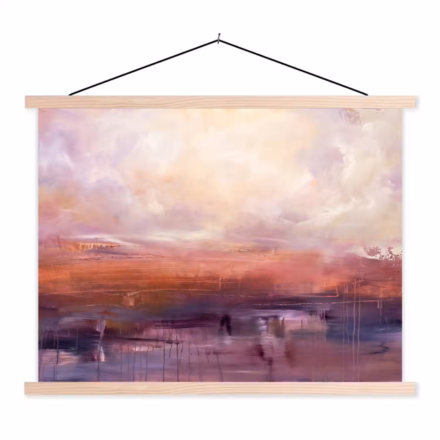 Abstract - Landschap - Modern - Paars - Oranje textielposter latten blank klein -3d
