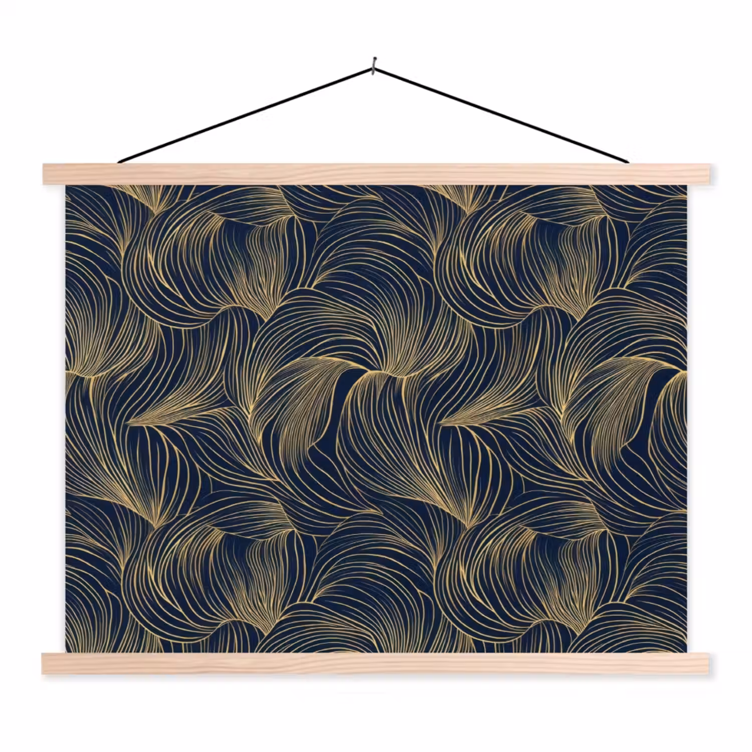 Abstract - Lijnen - Blauw - Goud textielposter latten blank klein 122 -3d