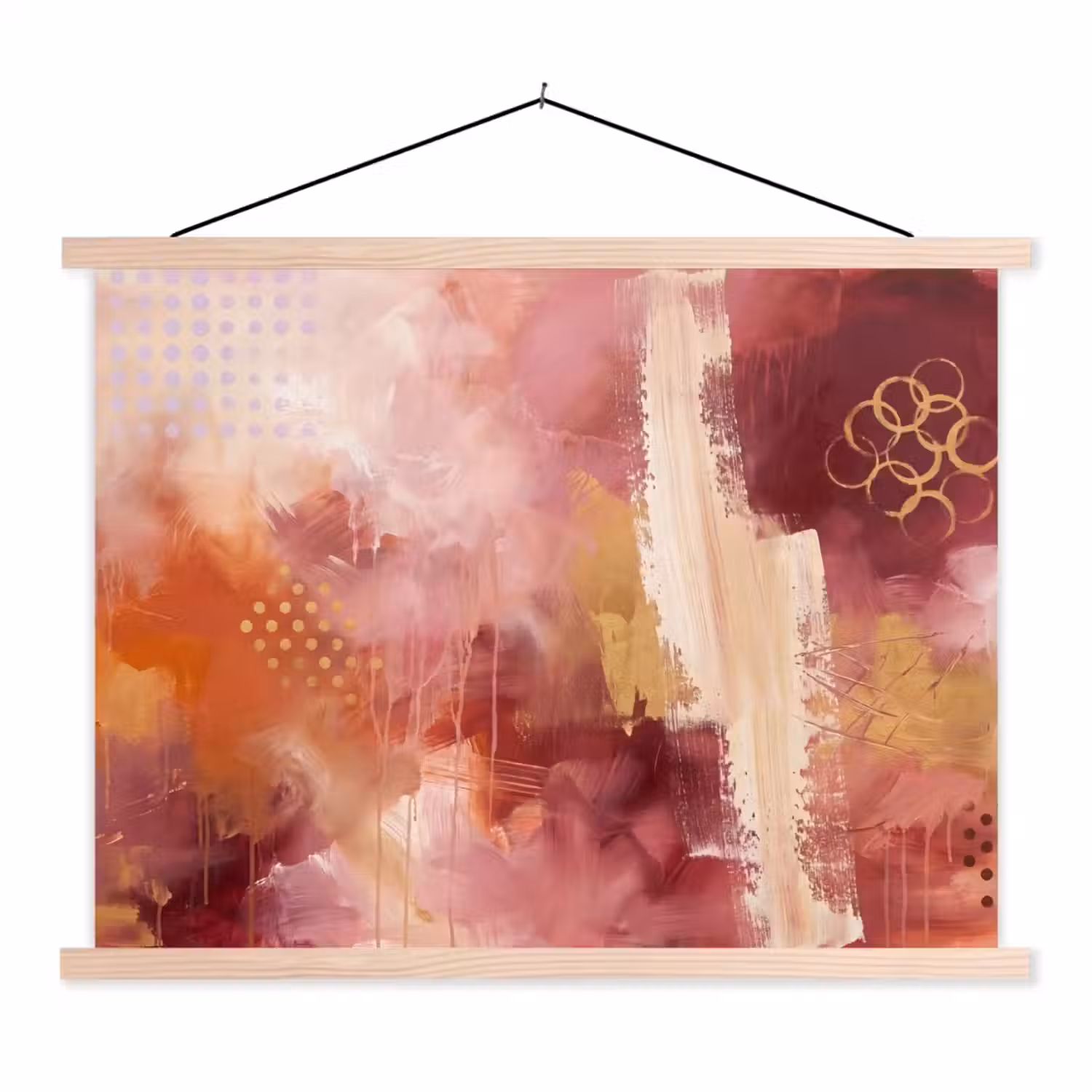 Abstract - Rood - Goud - Modern - Kunst textielposter latten blank klein -3d