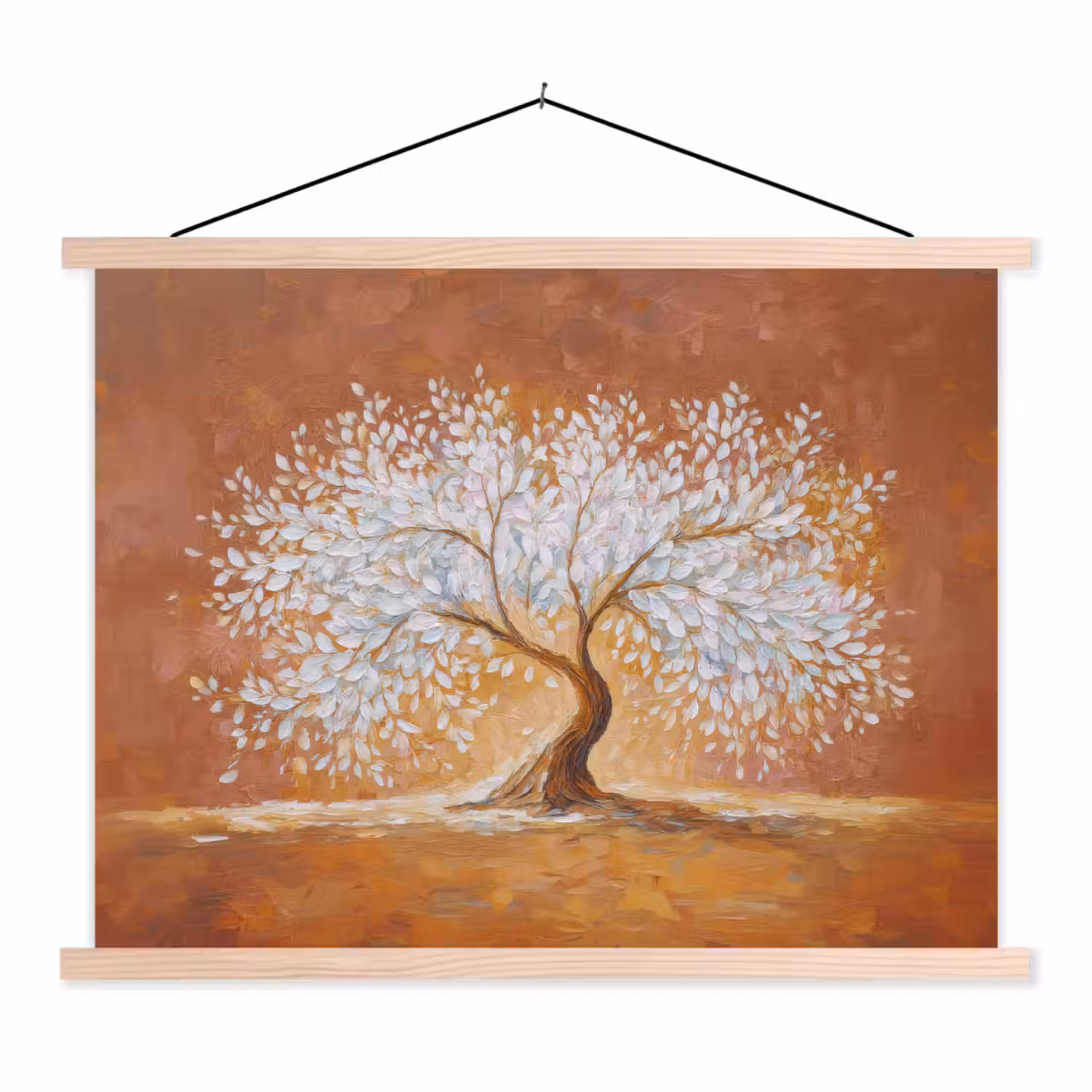 Abstract - Boom - Wit - Bladeren textielposter latten blank klein -3d
