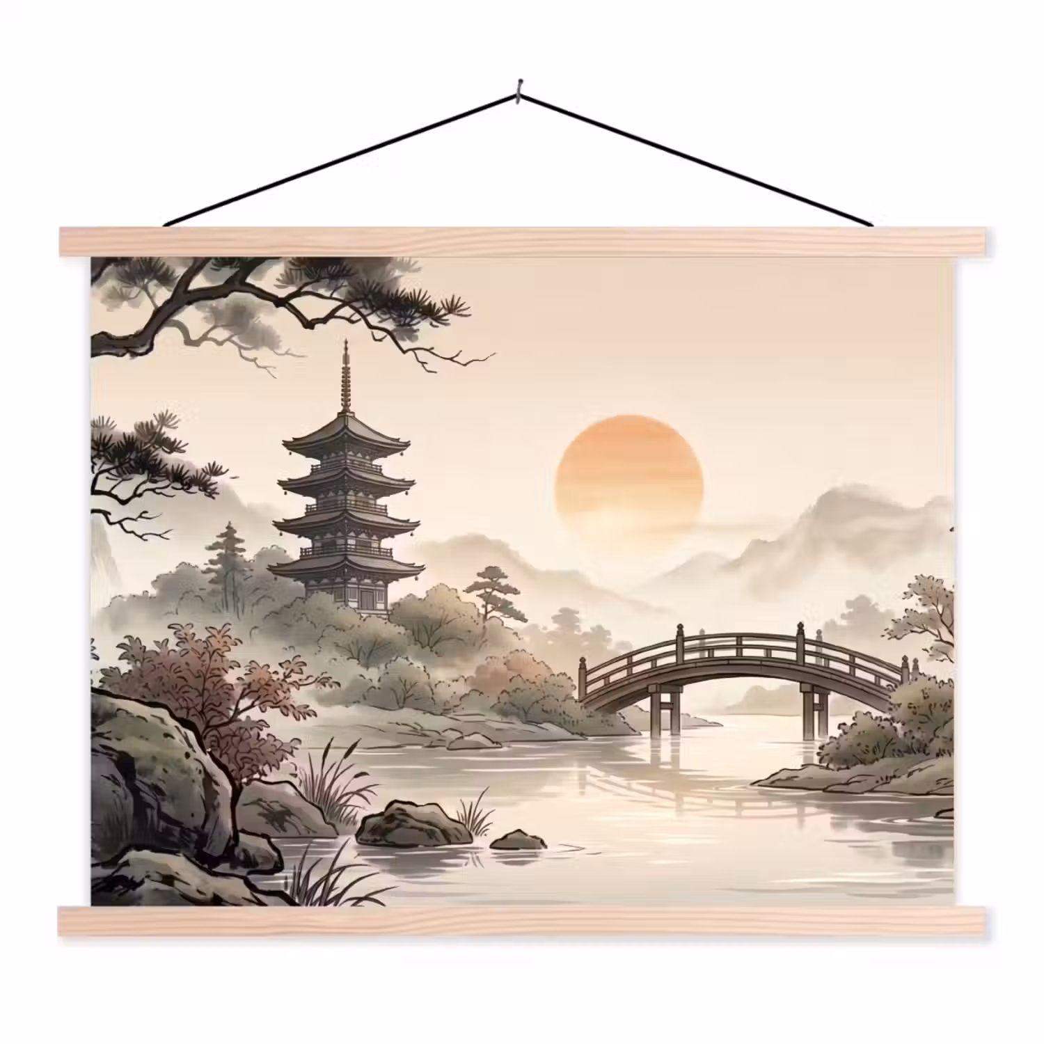 Azië - Landschap - Kleurrijk textielposter latten blank klein -3d