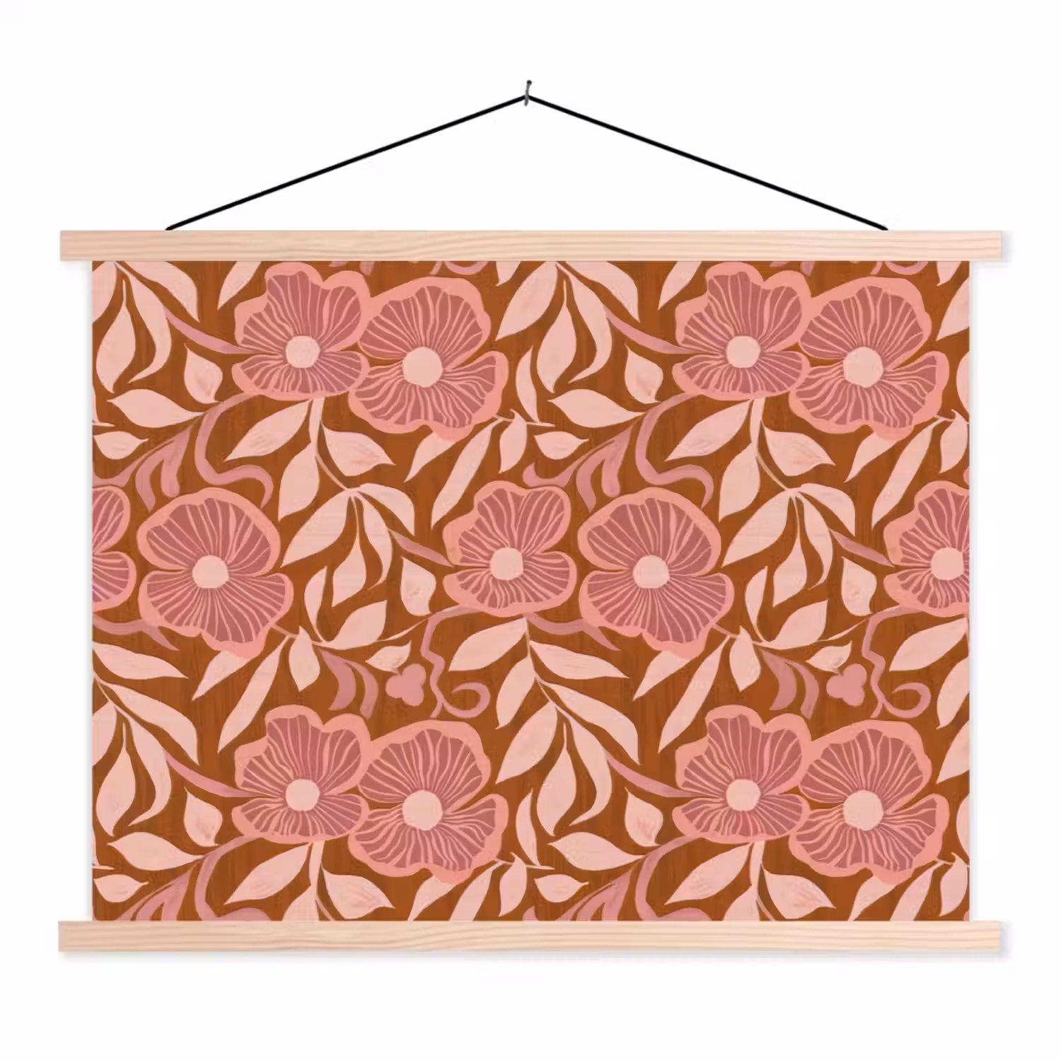 Sfeer - Bloemen - Roze textielposter latten blank klein 122 -3d