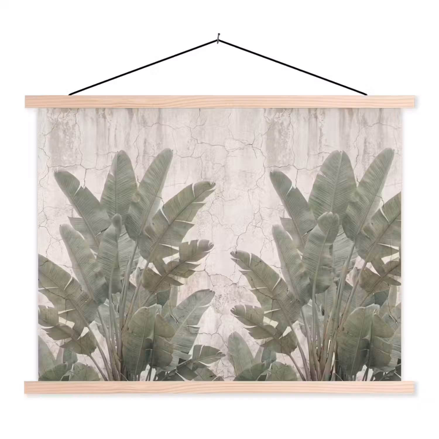Bananenbladeren - Beton - Groen textielposter latten blank klein -3d