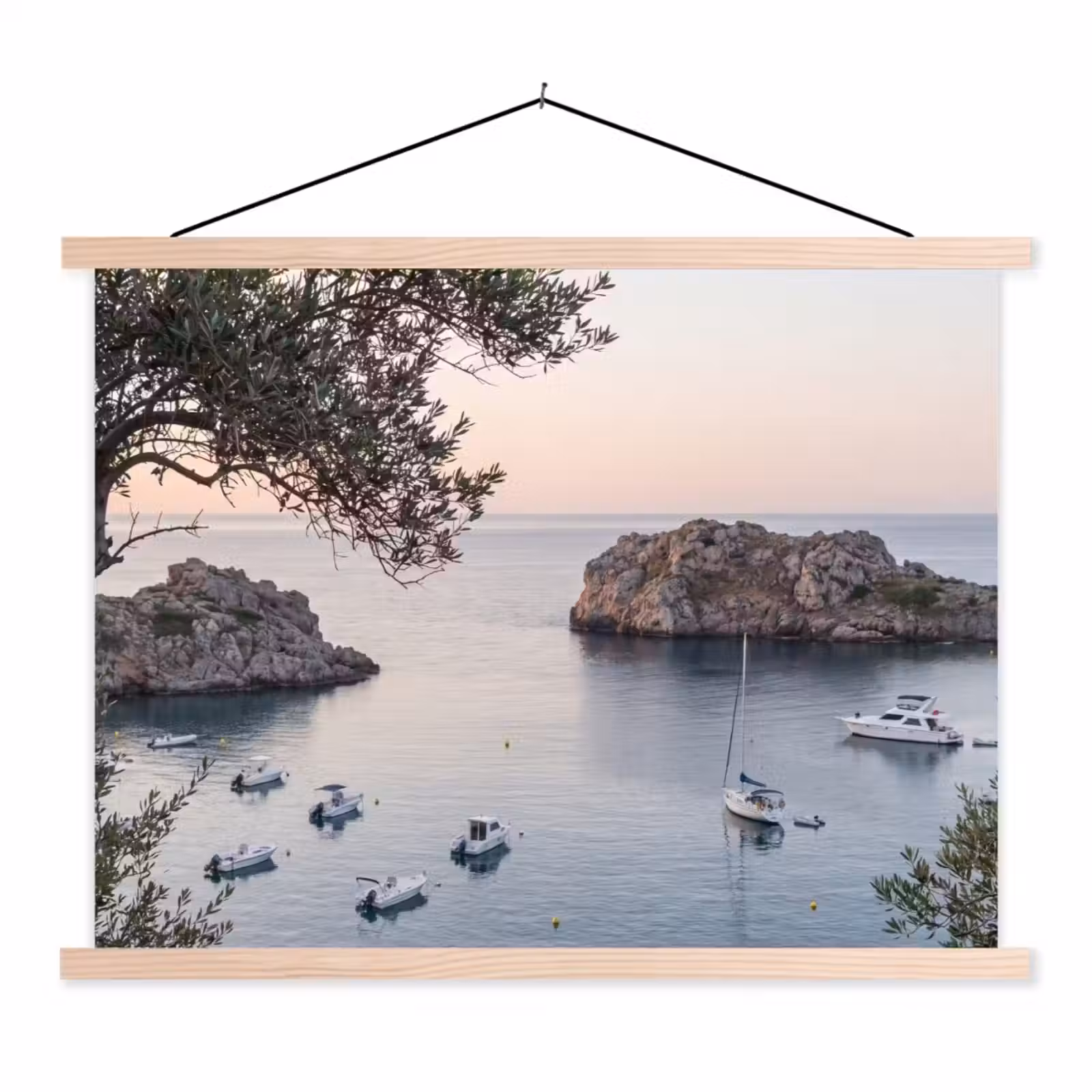 Hanging Poster - Bay - boats - sunset - Baai - boten - zonsondergang textielposter latten blank klein