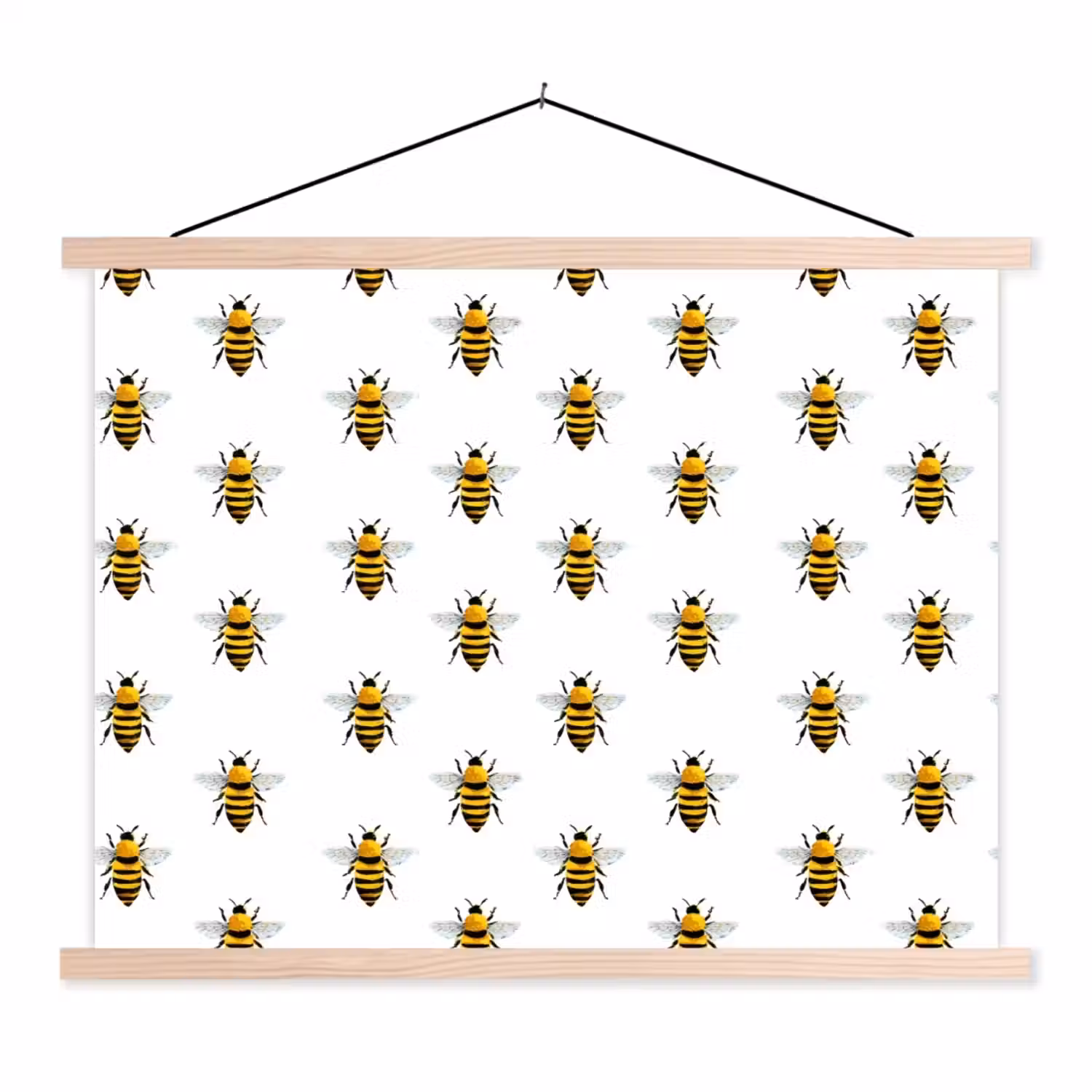 Bijen - Tijdloos - Wit textielposter latten blank klein 122 -3d