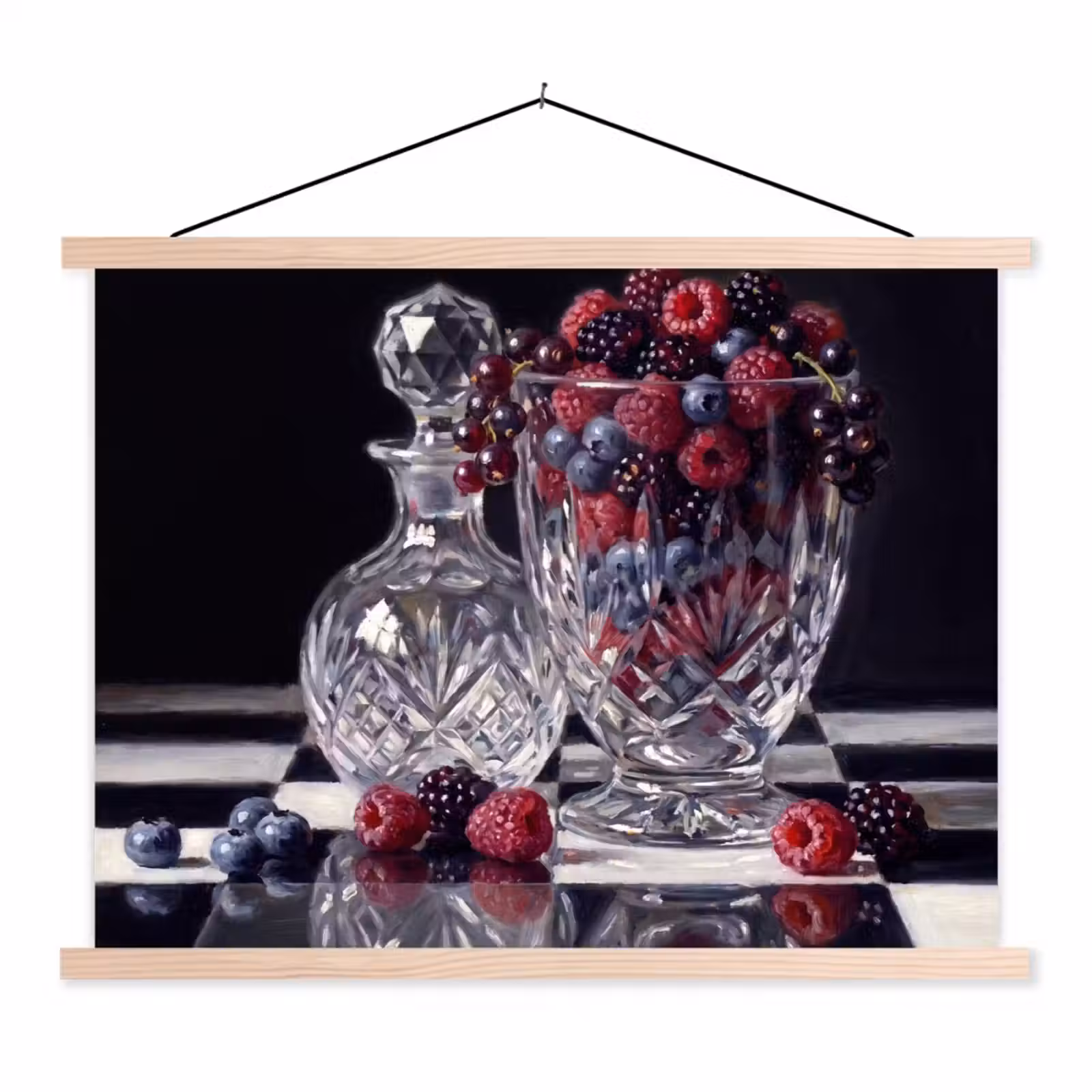 Hanging Poster - Berries - Crystal - Still Life - Bessen - Kristal - Stilleven textielposter latten blank klein