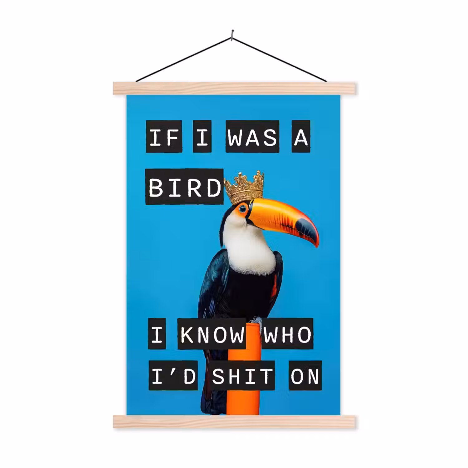 Vogel - Toekan - Blauw - Quotes textielposter latten blank klein -3d