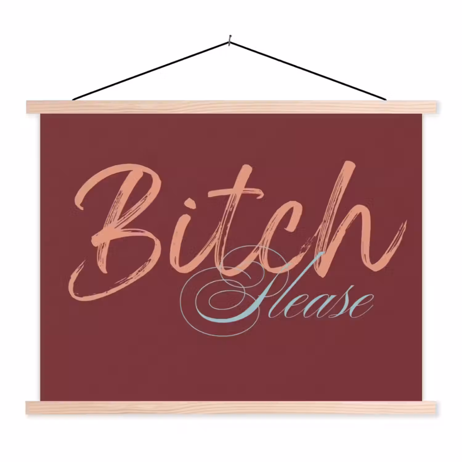 Bitch please - Rood - Blauw textielposter latten blank klein -3d
