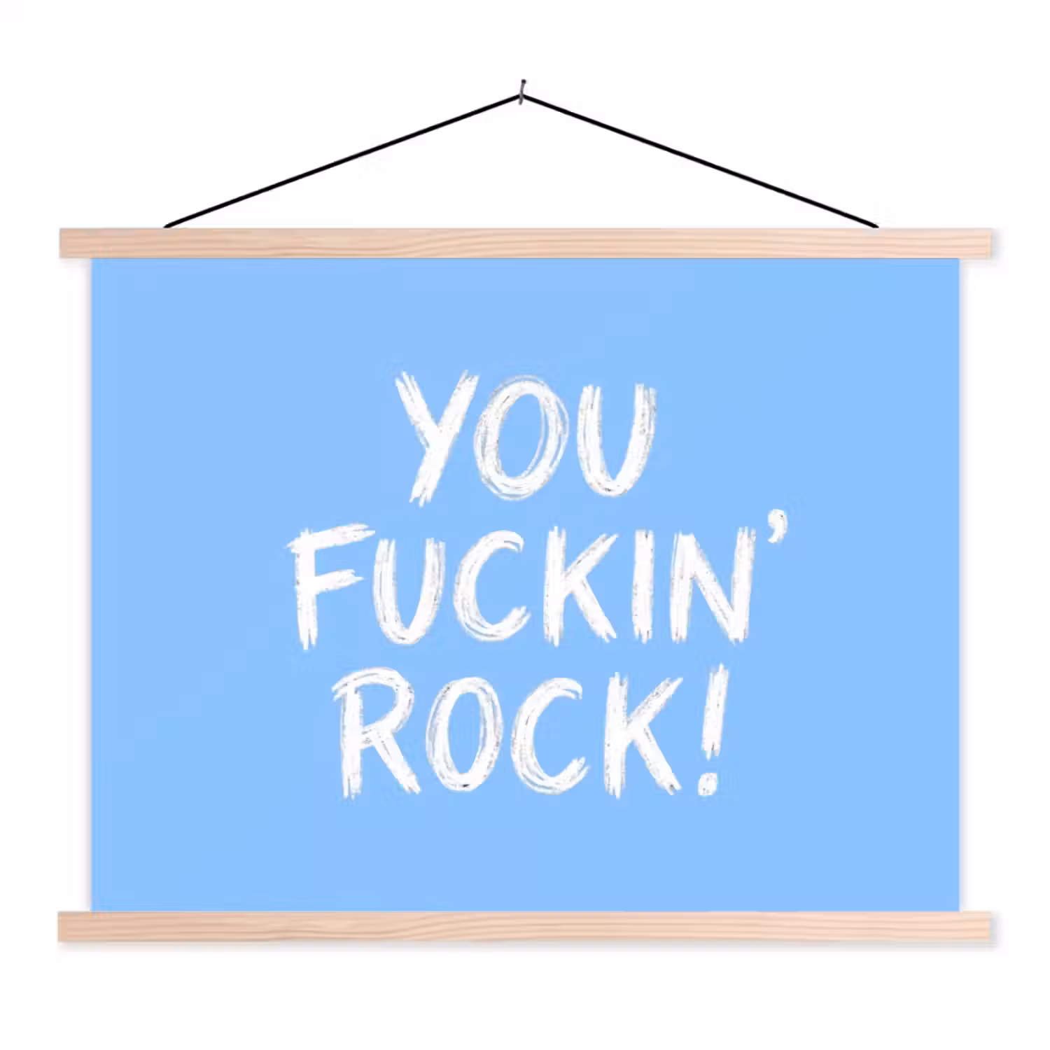 Blauw - Wit - You fuckin rock textielposter latten blank klein -3d