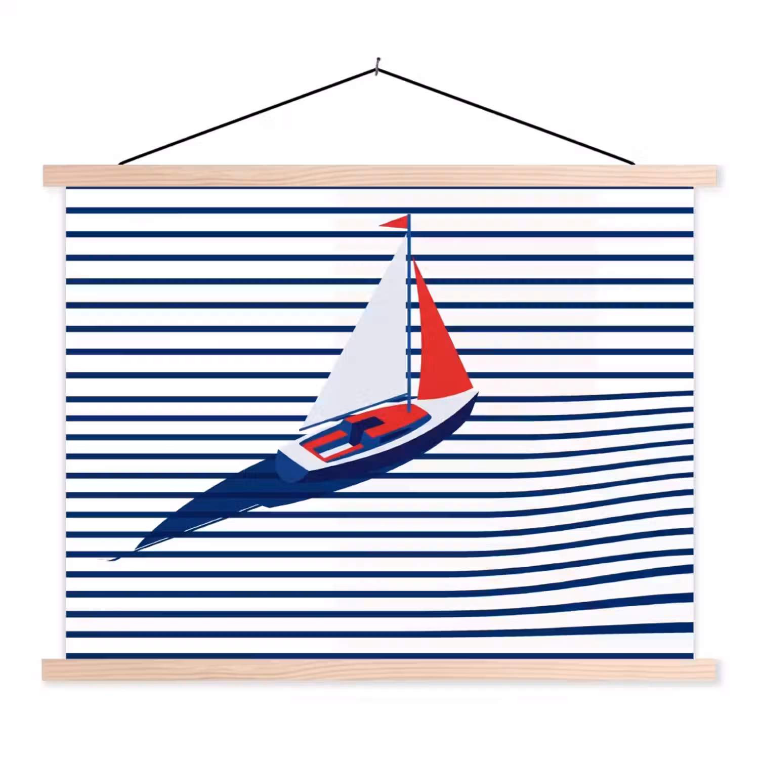Boot - Water - Abstract - Blauw textielposter latten blank klein -3d