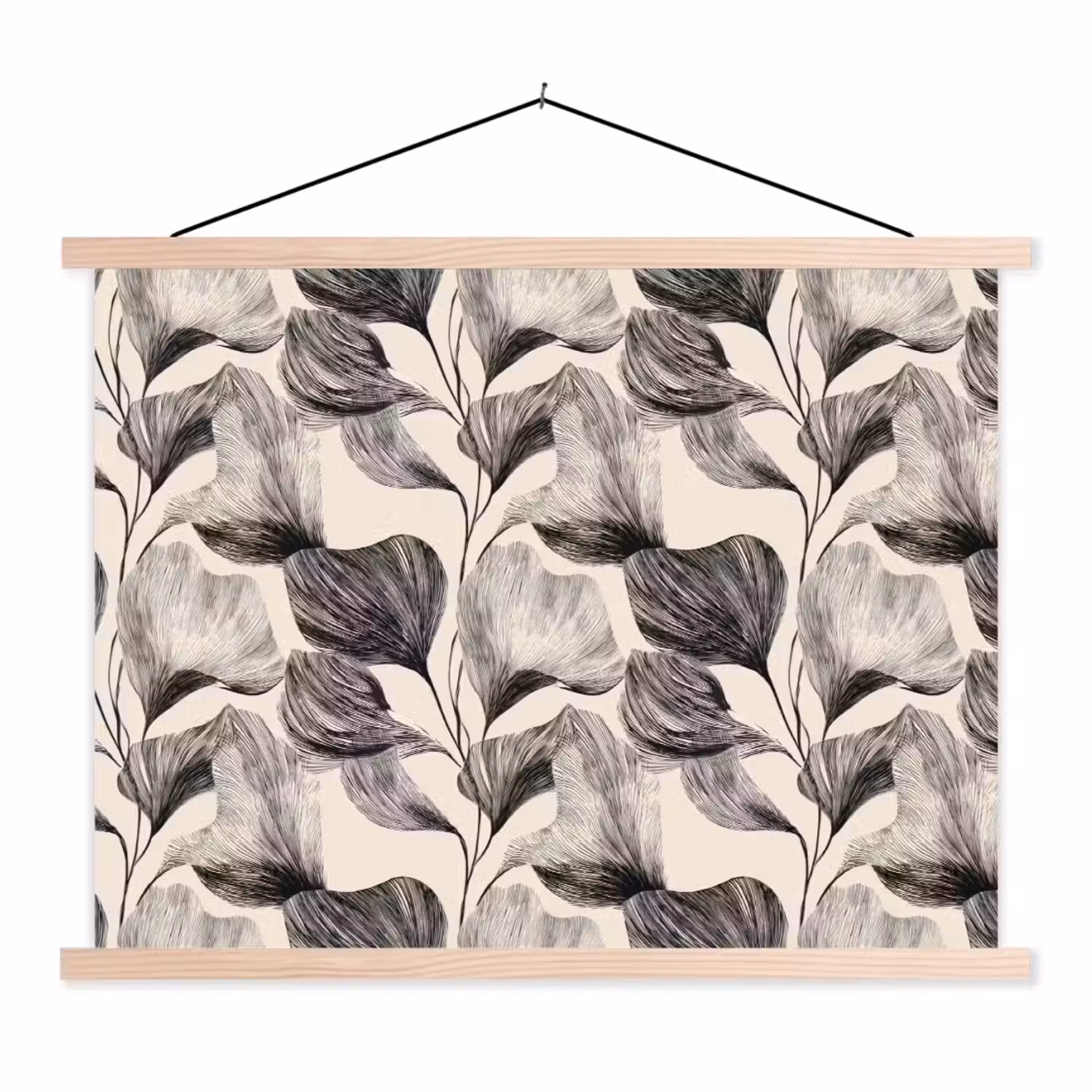 Botanisch - Bladeren - Zwart textielposter latten blank klein 122 -3d