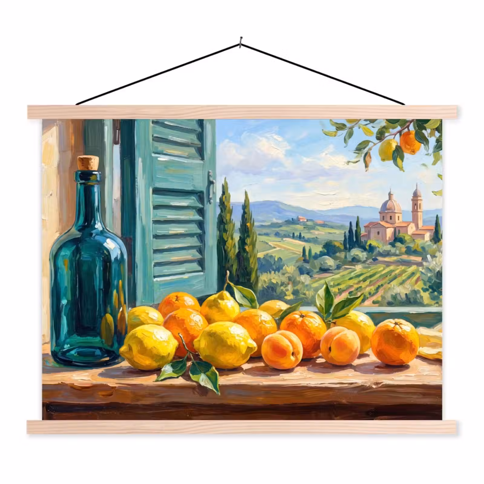 Hanging Poster - Bottle - Fruit - Still Life - Fles - Fruit - Stilleven textielposter latten blank klein