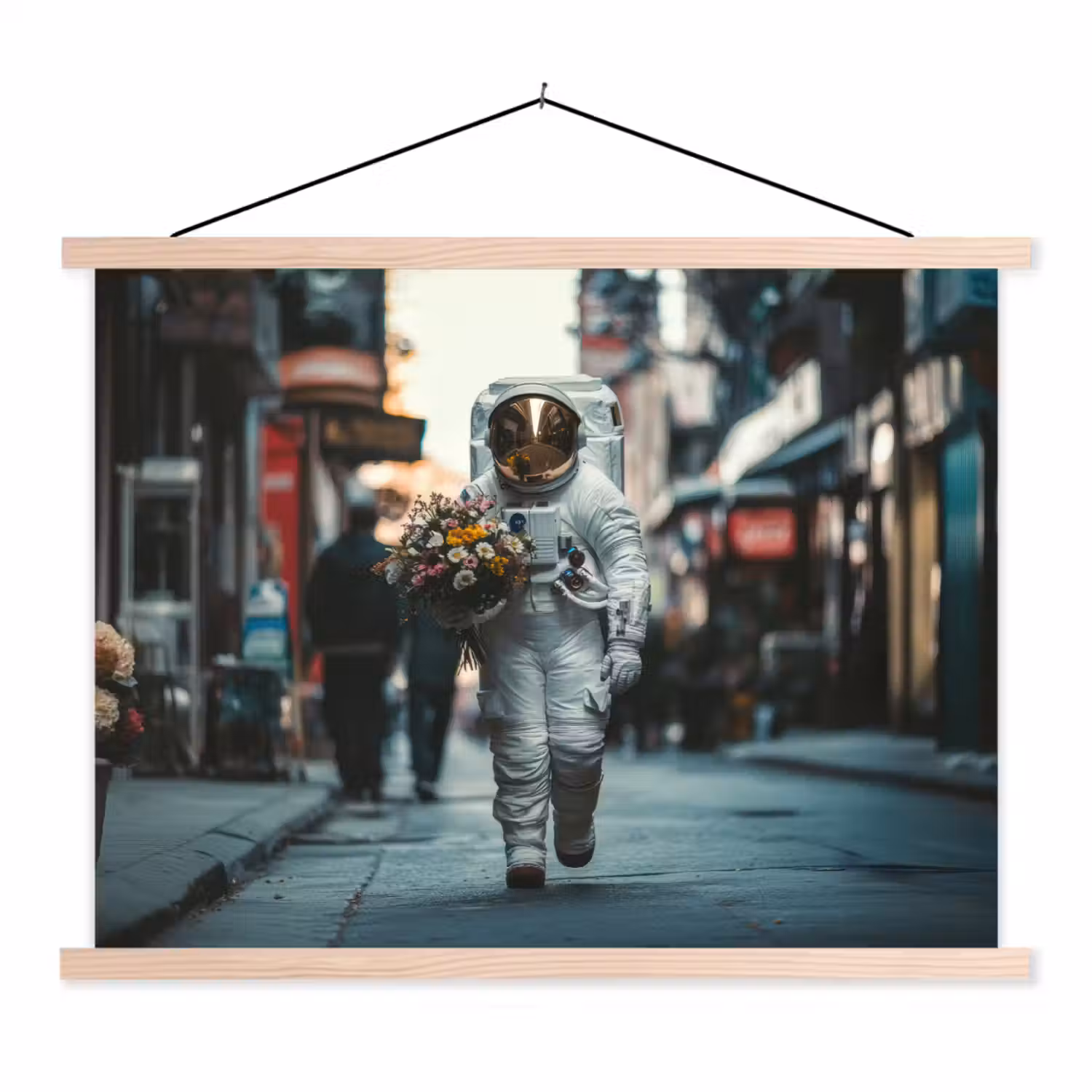 Boeket - Bloemen - Kleurrijk - Astronaut textielposter latten blank klein -3d