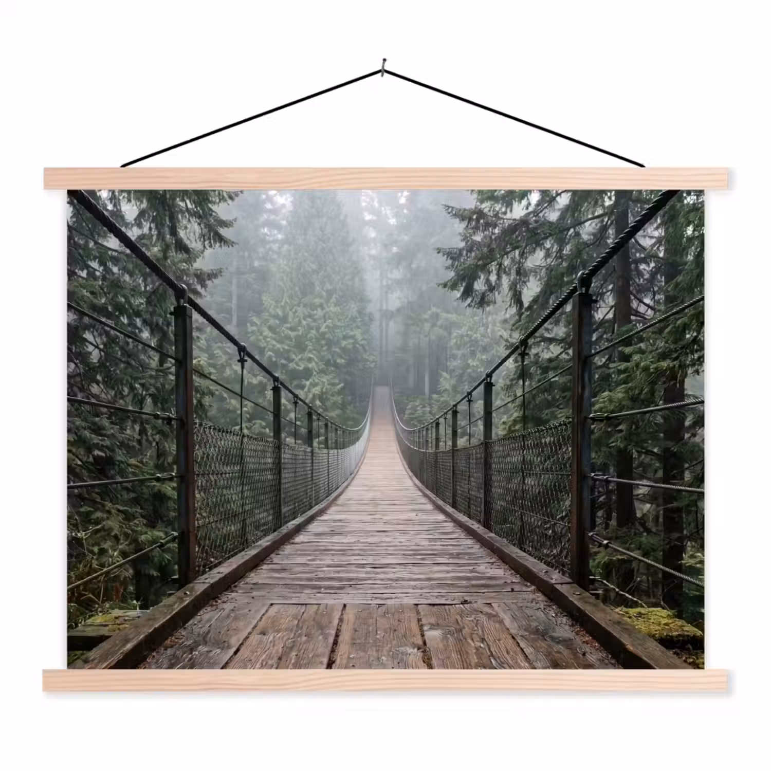 Brug - Bos - Mist - Natuur textielposter latten blank klein -3d