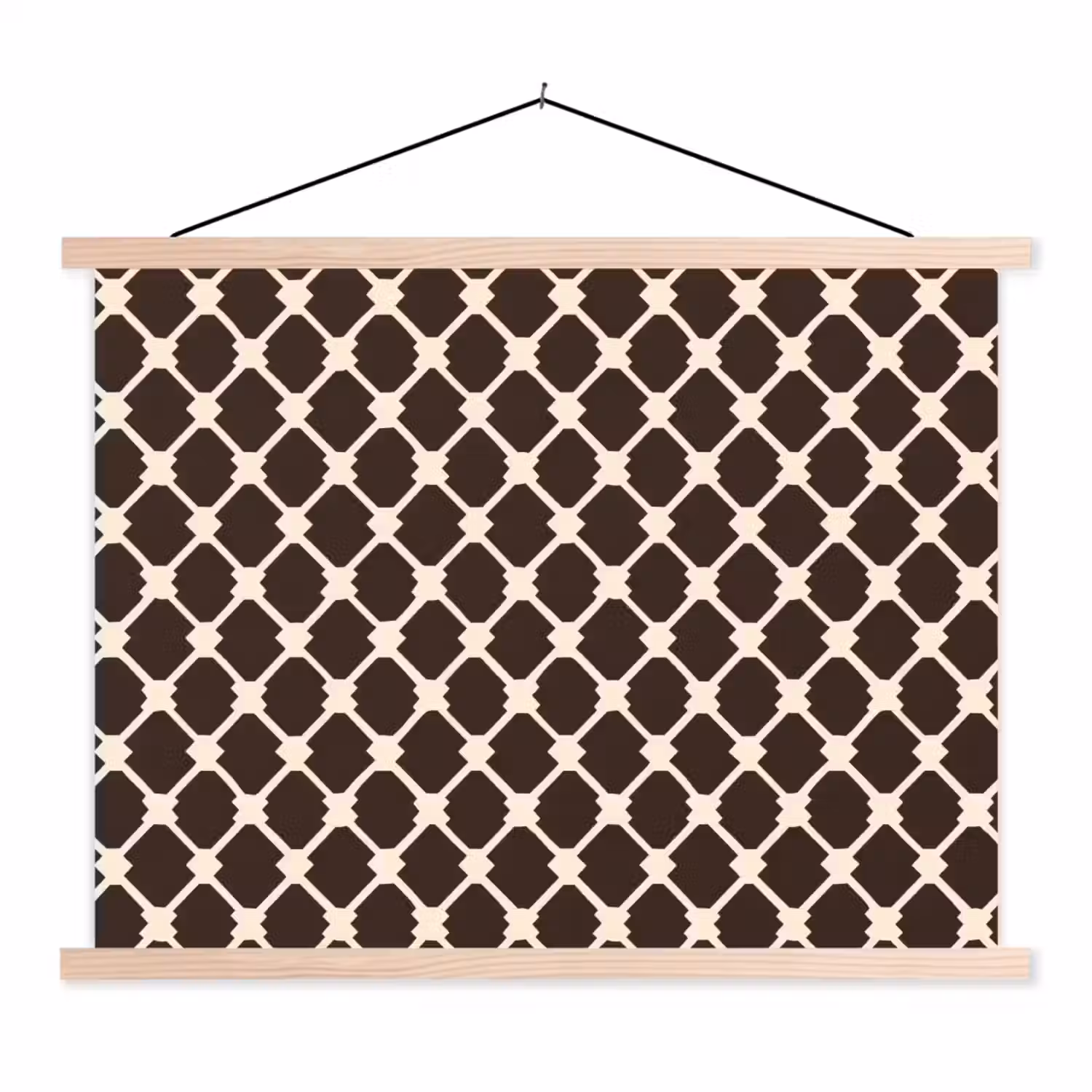 Bruin - Ruitpatroon - Geometrisch textielposter latten blank klein 122 -3d