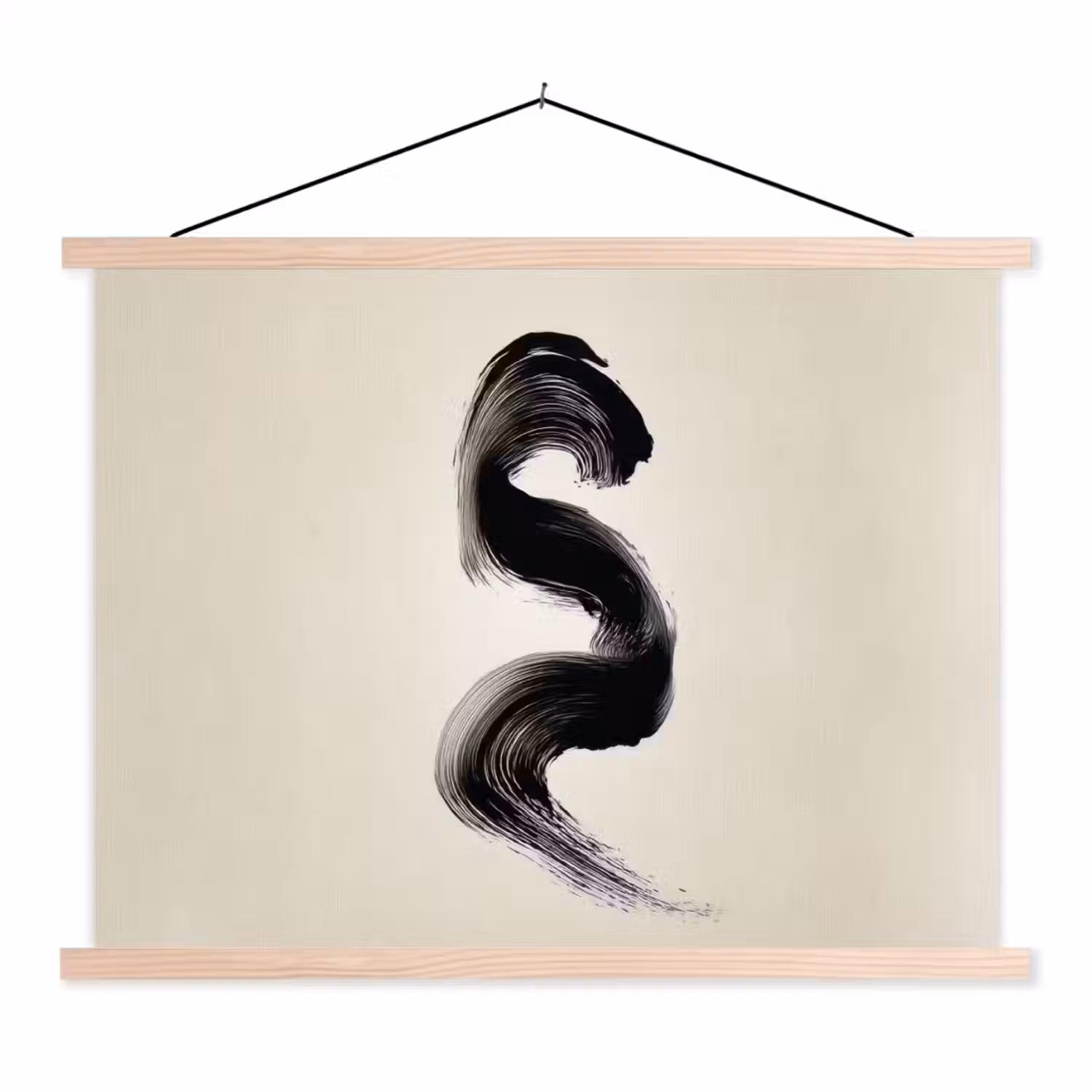 Penseelstreek - Zwart - Minimalistisch textielposter latten blank klein -3d