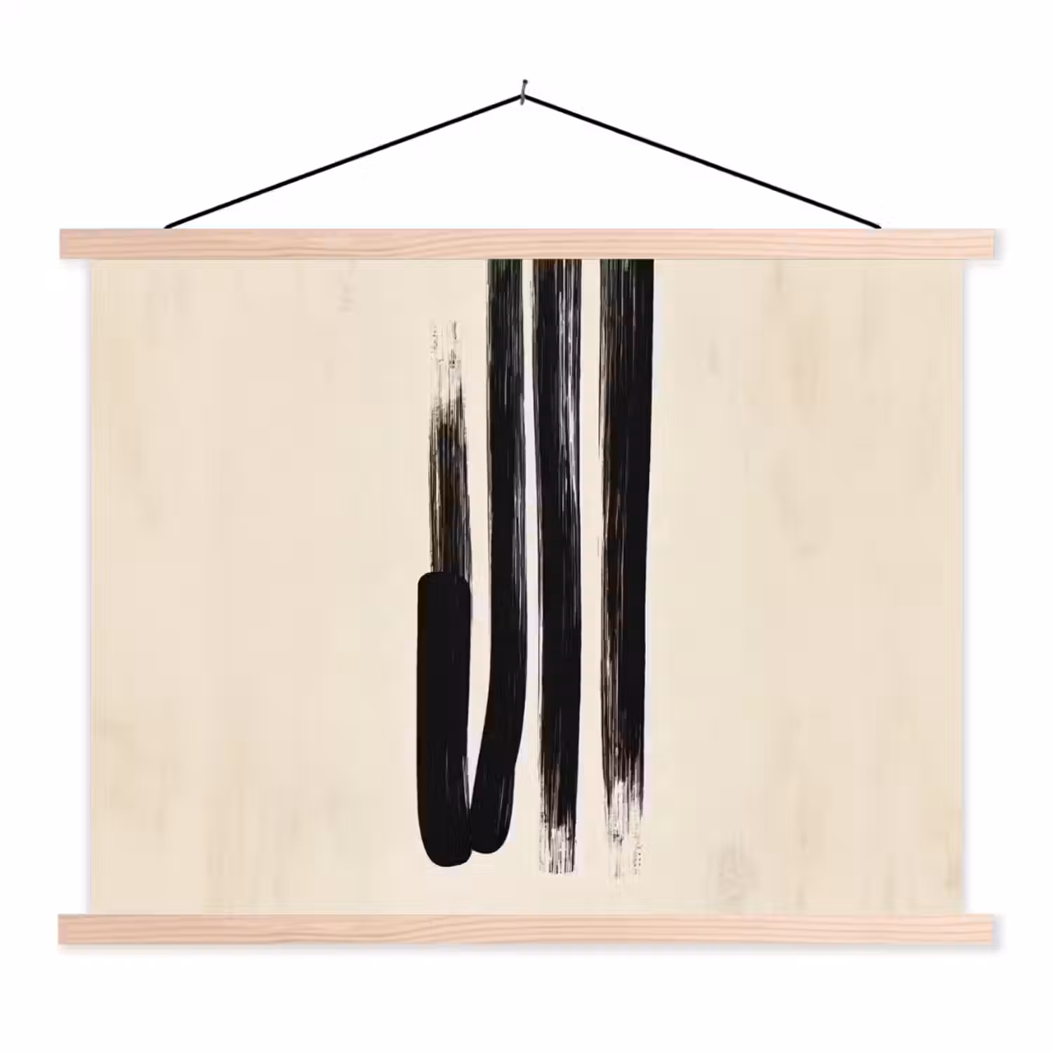 Penseelstreken - Verticaal - Zwart textielposter latten blank klein -3d