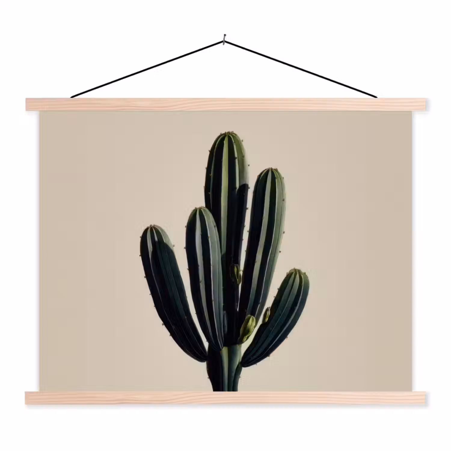 Cactus - Subtiel - Groen textielposter latten blank klein -3d