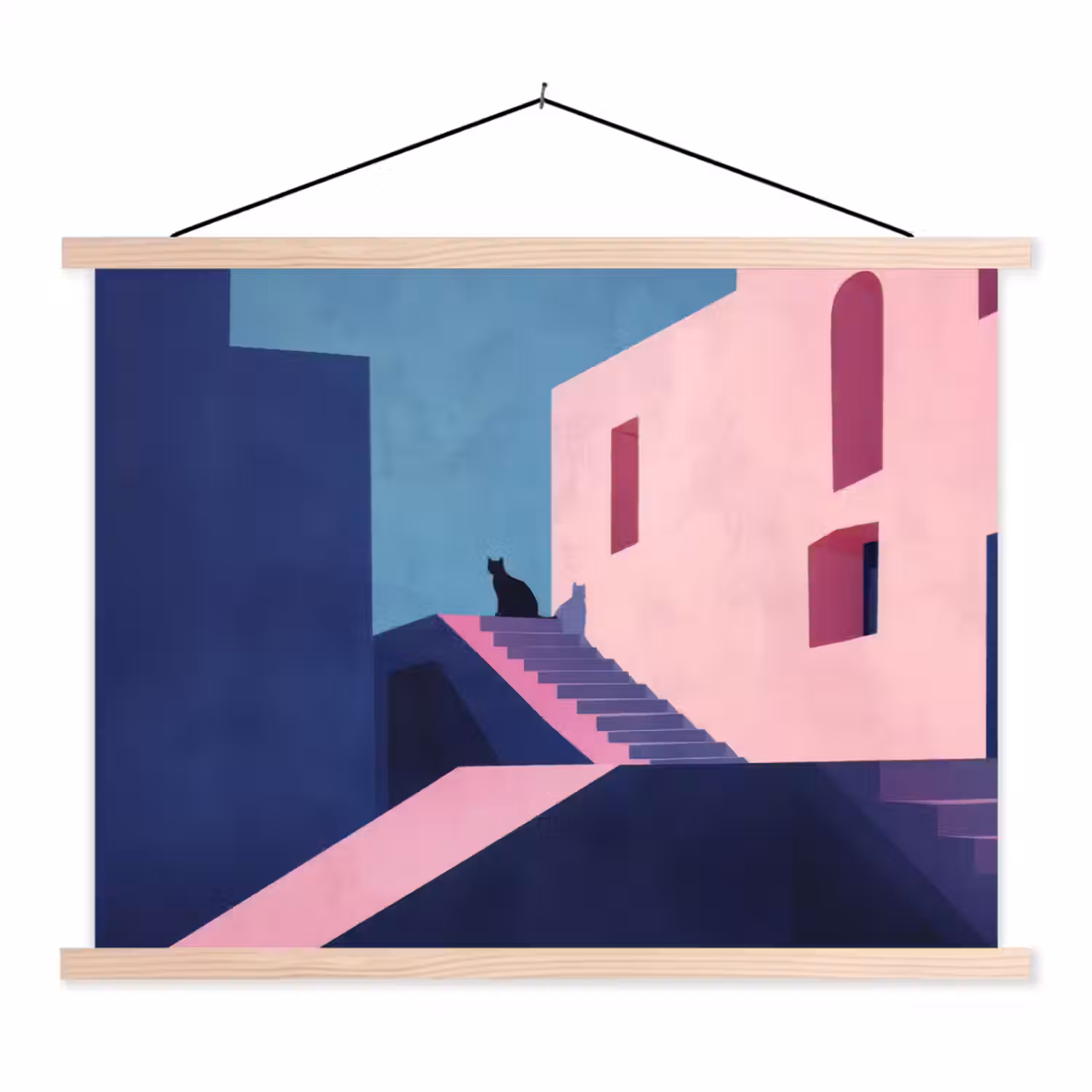 Kat - Trap - Gebouwen - Schaduwcontrasten textielposter latten blank klein -3d