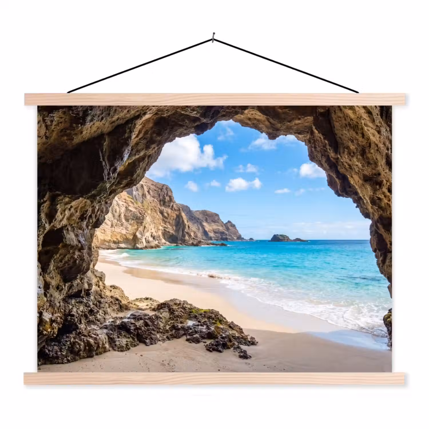 Grot - Strand - Zee - Blauw textielposter latten blank klein -3d