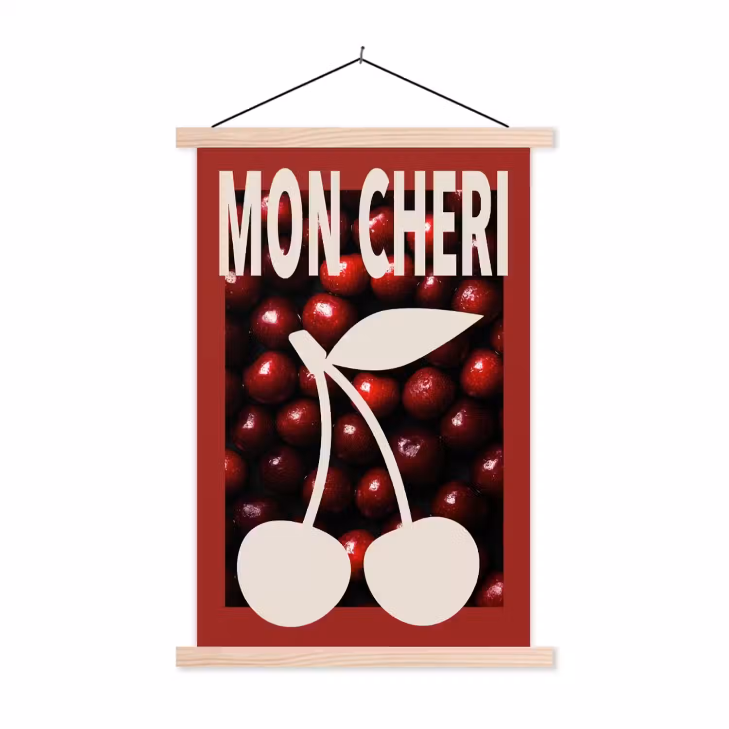 Kersen - Illustratie - Rood textielposter latten blank klein -3d