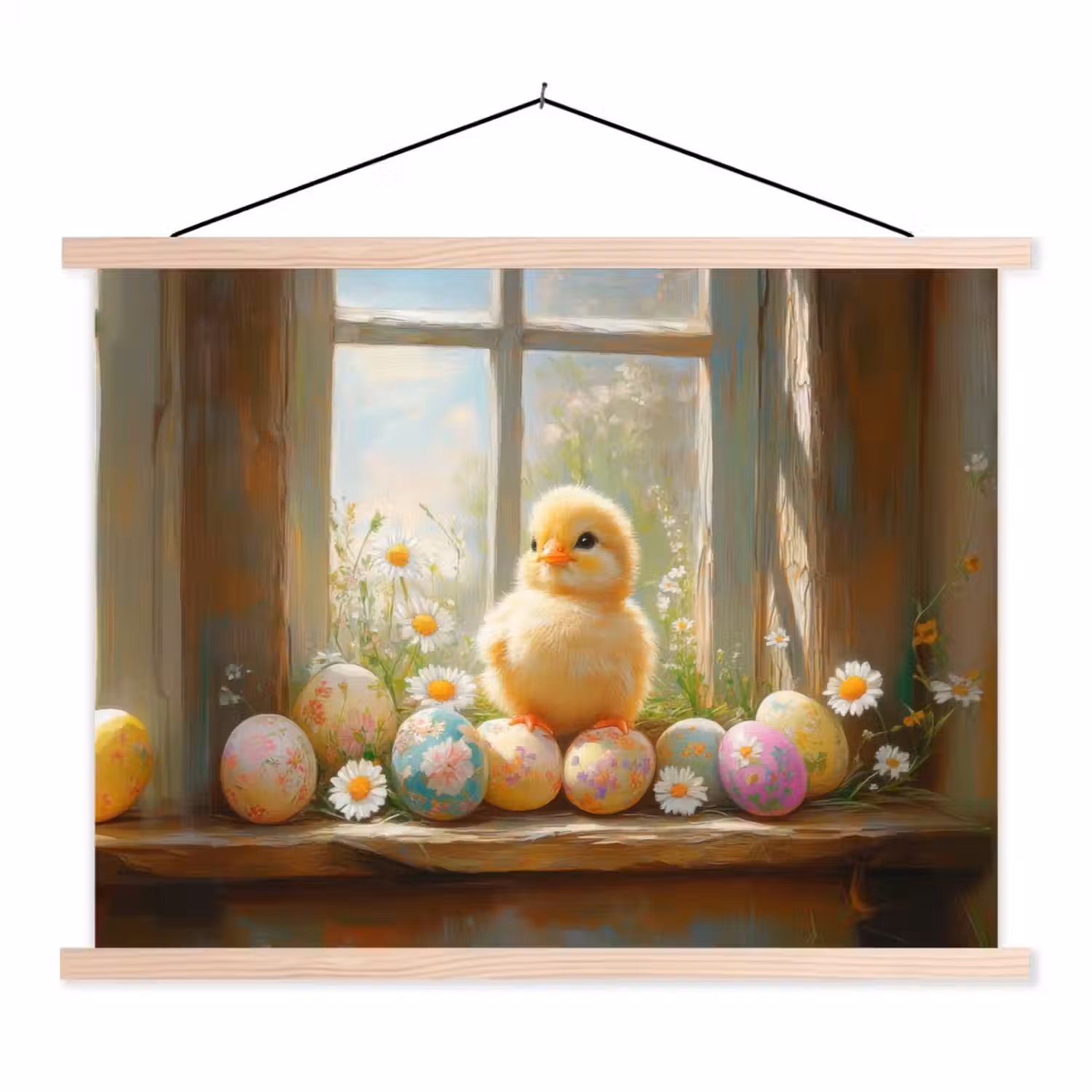 Kuiken - Raam - Paaseieren textielposter latten blank klein -3d