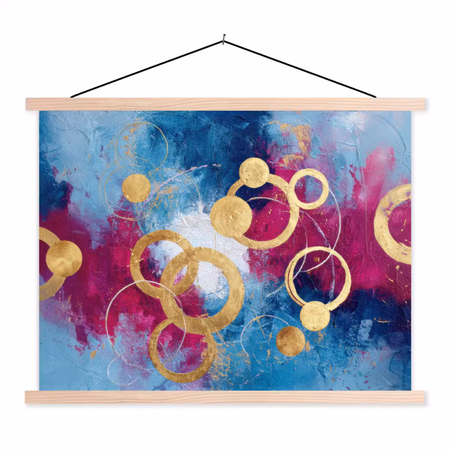 Cirkels - Goud - Abstract textielposter latten blank klein -3d