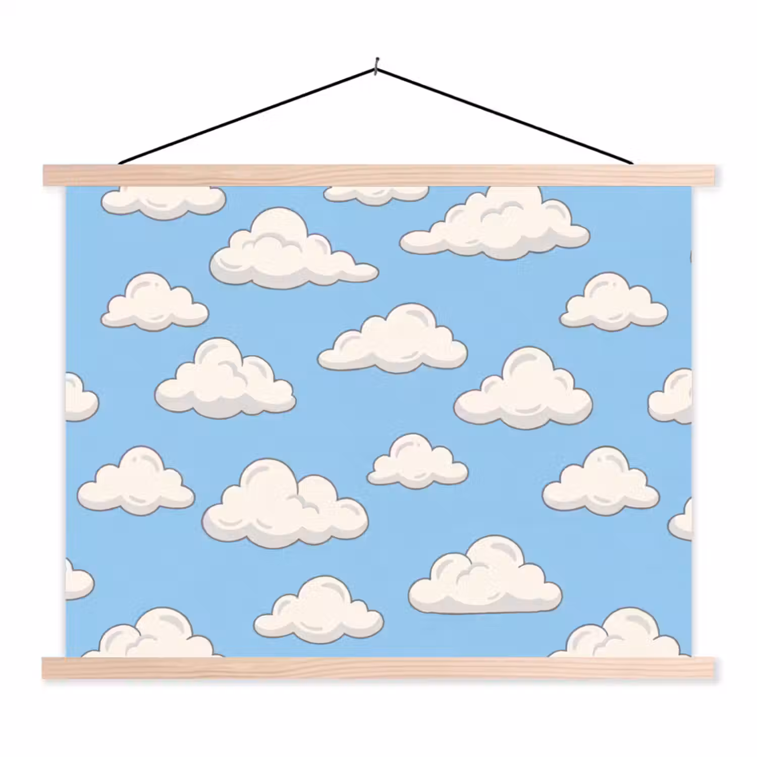 Wolk - Cartoon - Lucht - Blauw - Wit textielposter latten blank klein -3d