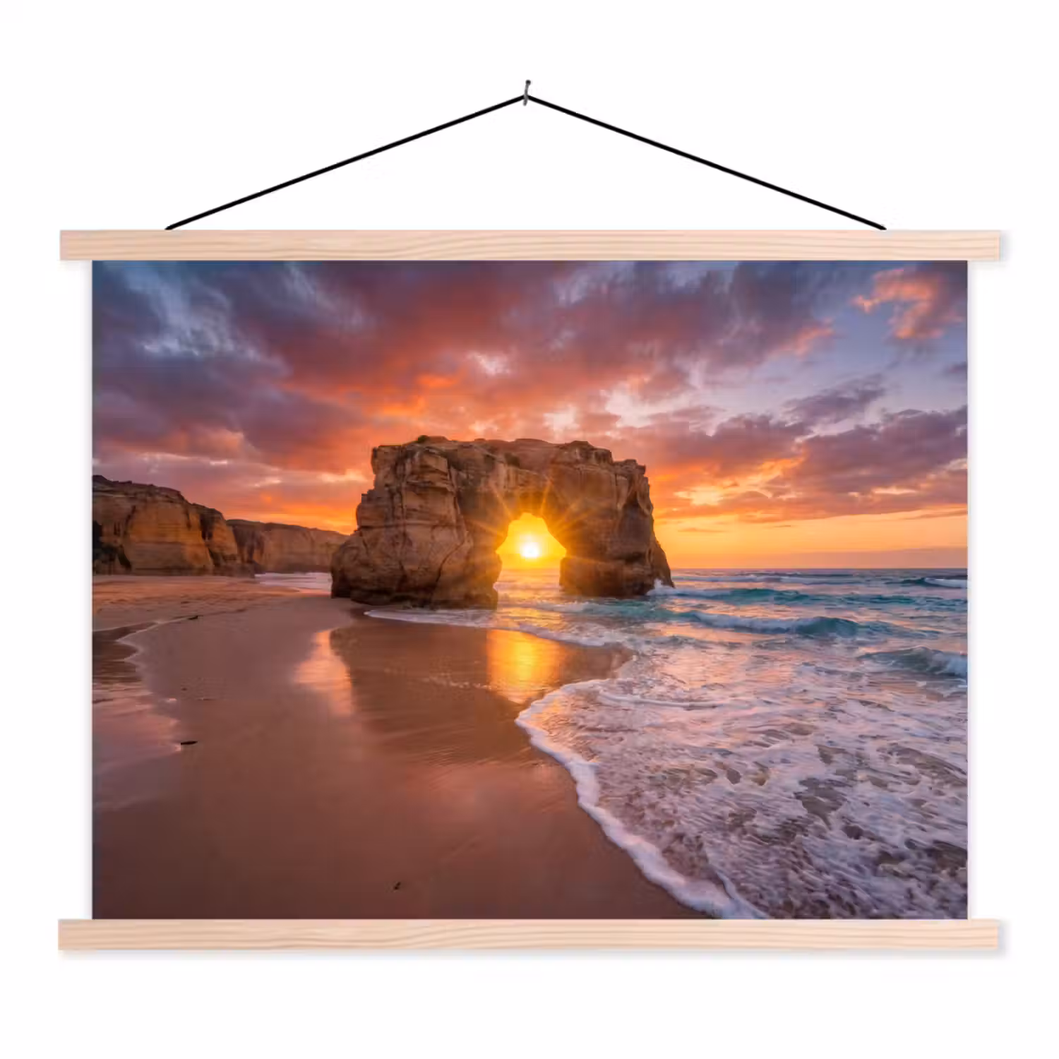 Kust - Rots - Zonsondergang - Zee - Natuur textielposter latten blank klein -3d