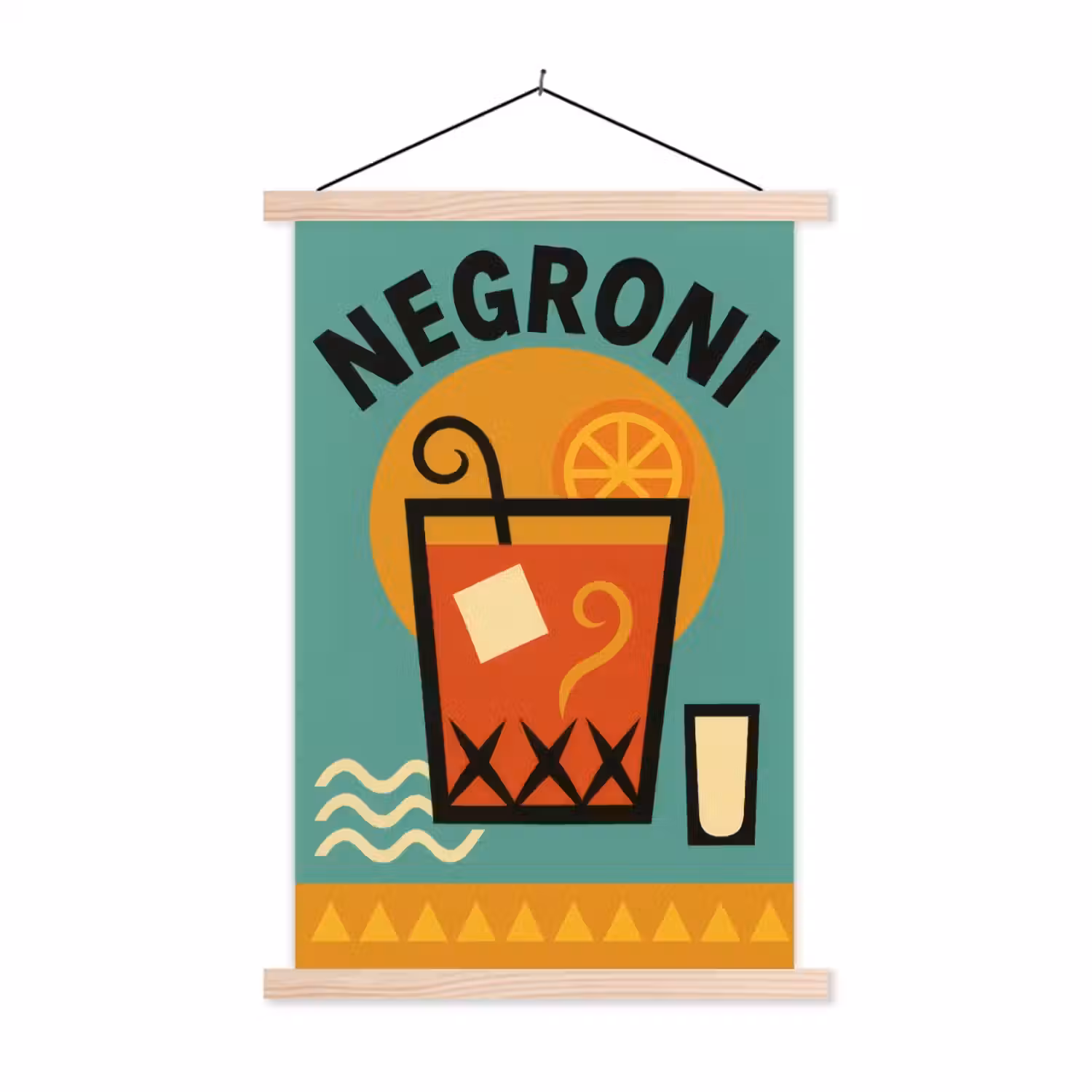 Cocktail - Negroni - Art - Sinaasappel textielposter latten blank klein -3d