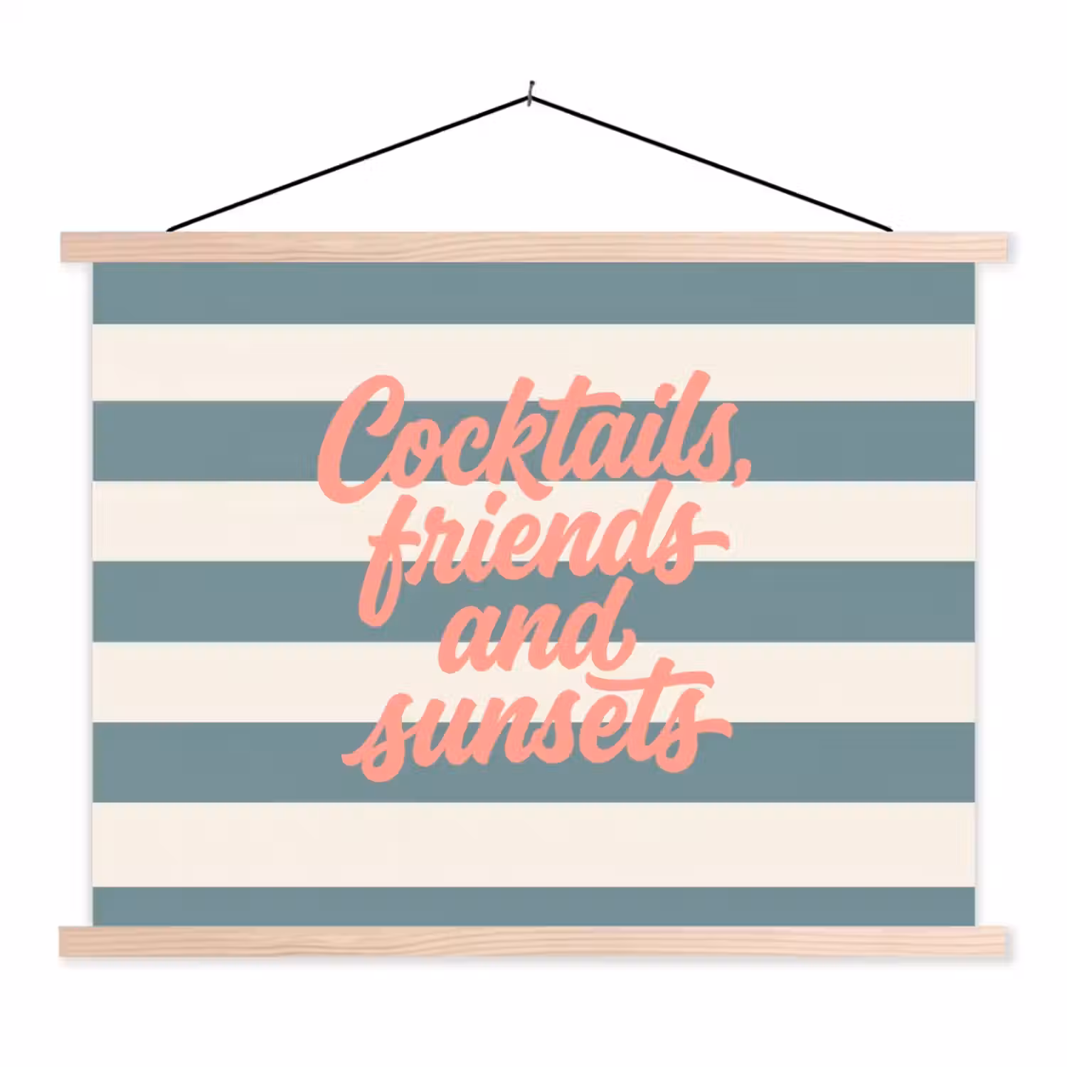 Cocktails - Strepen - Blauw - Koraal textielposter latten blank klein -3d