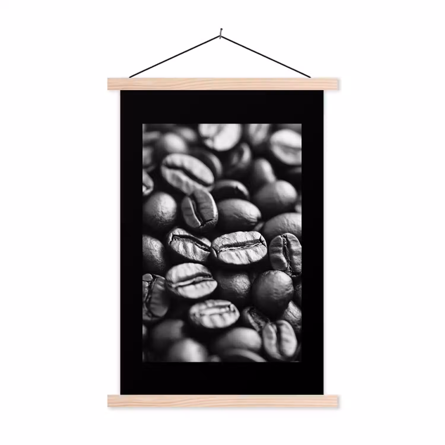 Koffiebonen - Zwart - Vintage textielposter latten blank klein -3d