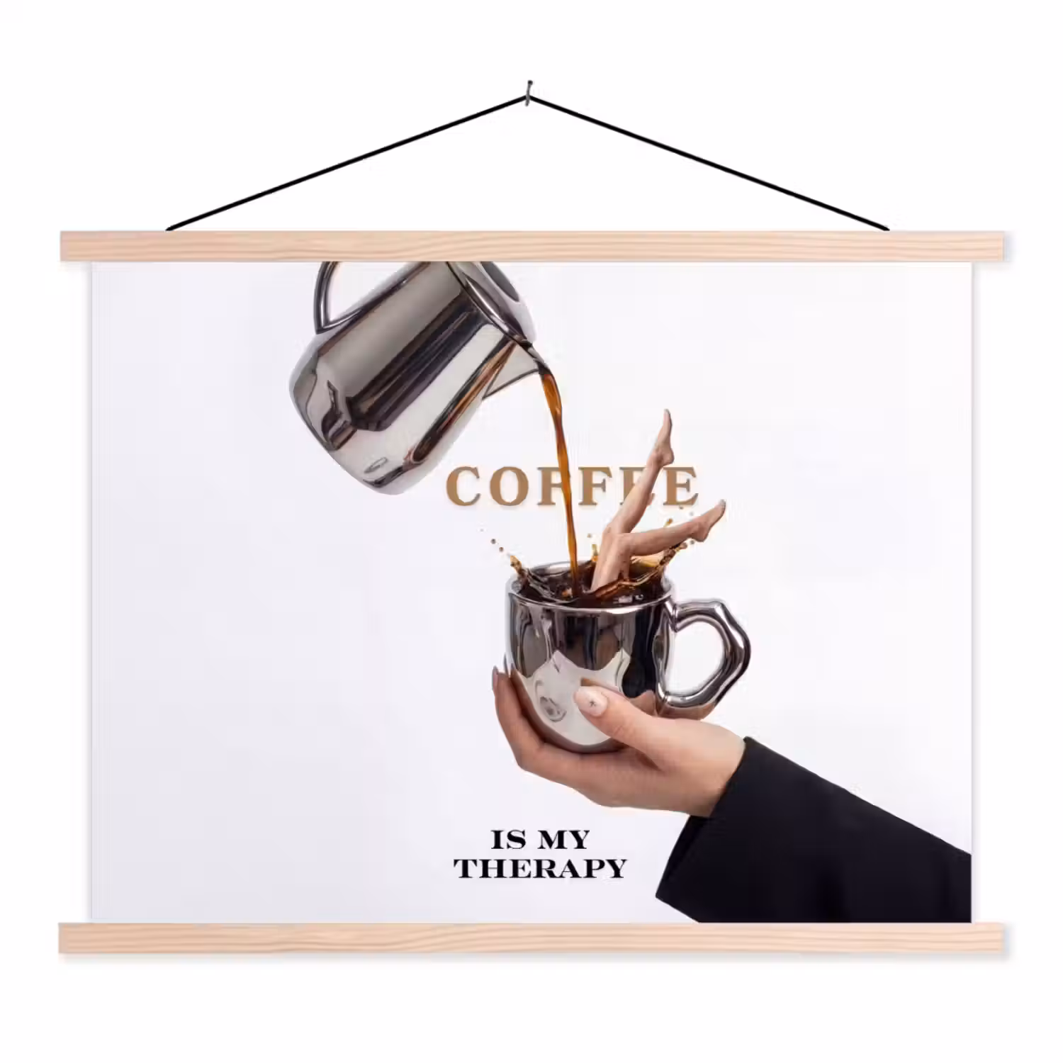 Koffie - Mok - Kan - Therapie textielposter latten blank klein -3d