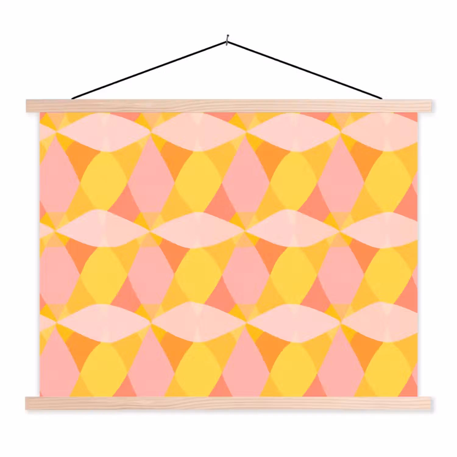 Kleurrijk - Ruitpatroon - Bladvormen textielposter latten blank klein 122 -3d