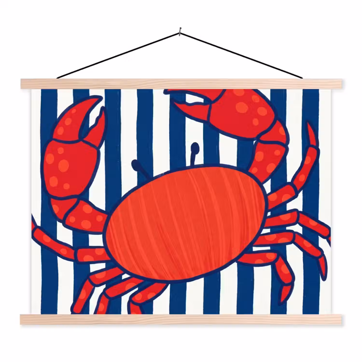 Krab - Strepen - Zeeleven - Illustratie - Rood textielposter latten blank klein -3d