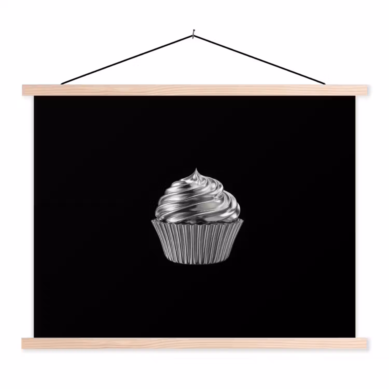 Cupcake - Luxueus - Zilver textielposter latten blank klein -3d