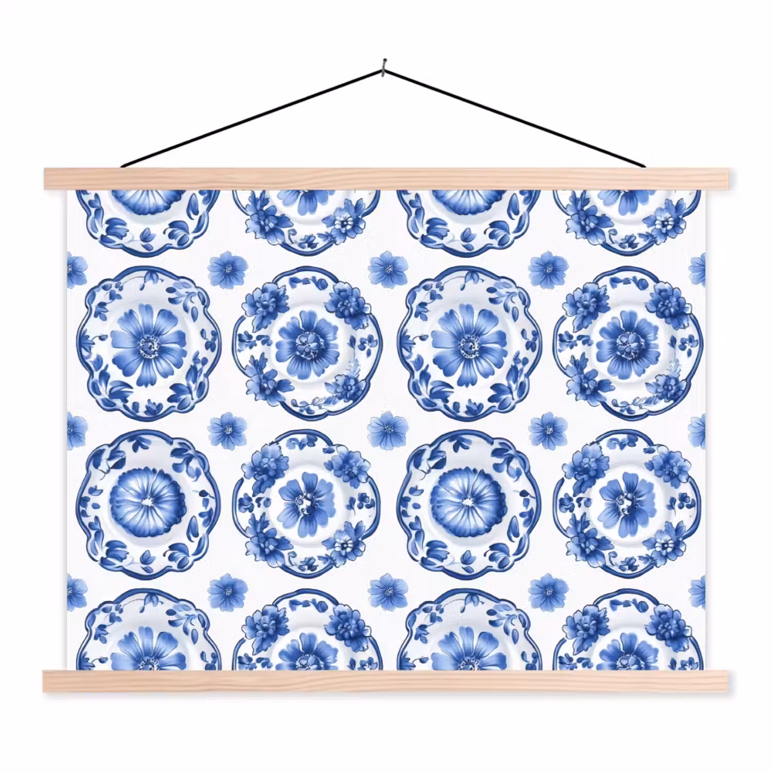 Sierborden - Bloemen - Blauw textielposter latten blank klein 122 -3d