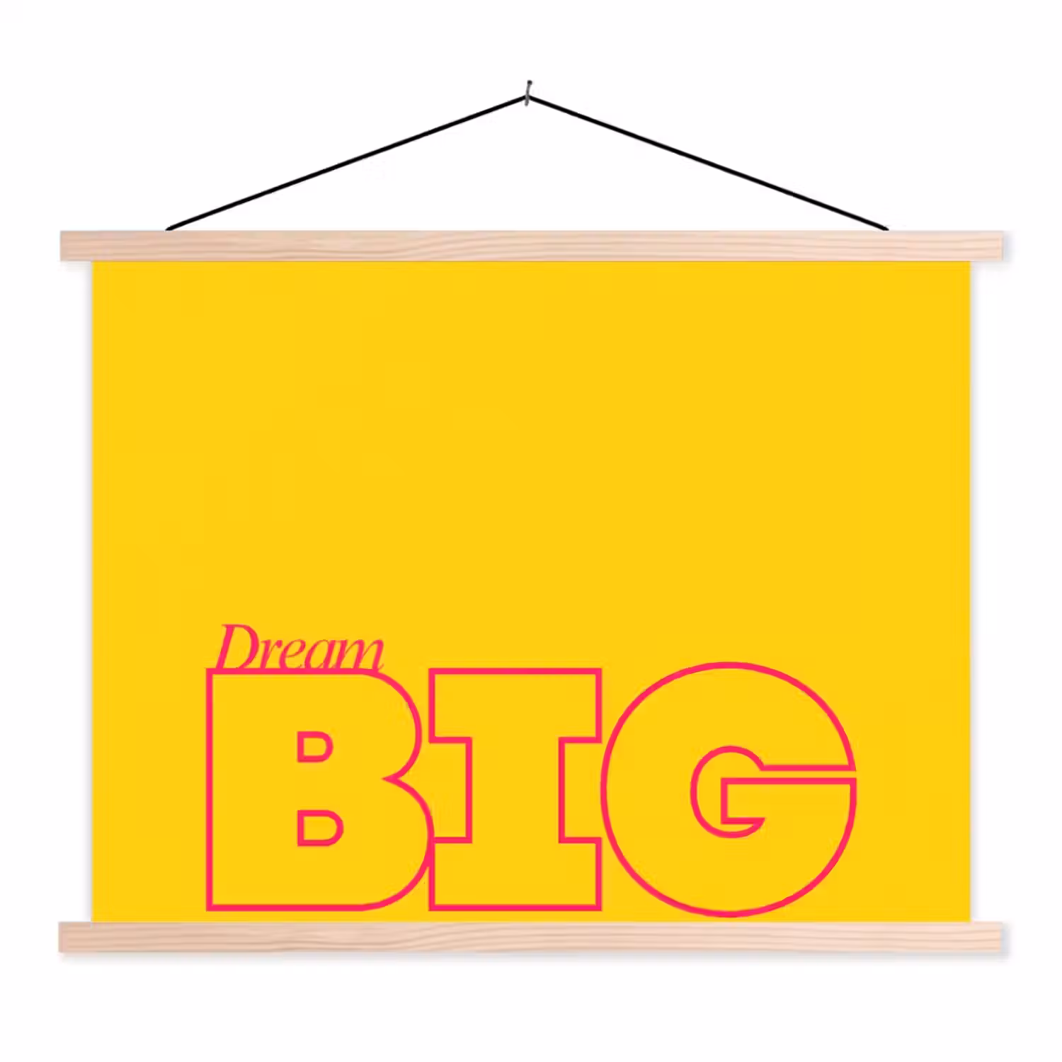 Dream big - Geel - Grafisch textielposter latten blank klein -3d