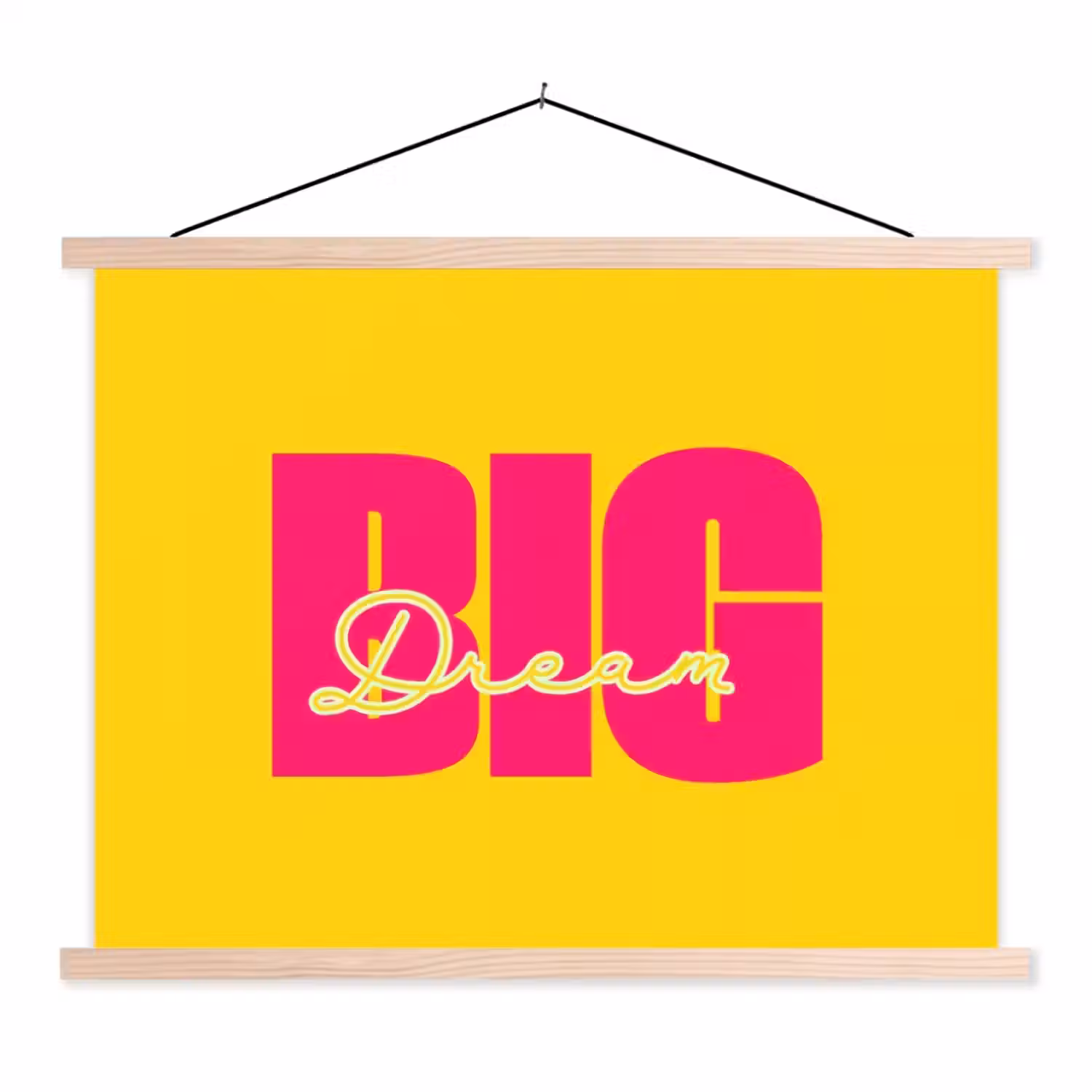 Dream big - Geel - Roze textielposter latten blank klein -3d