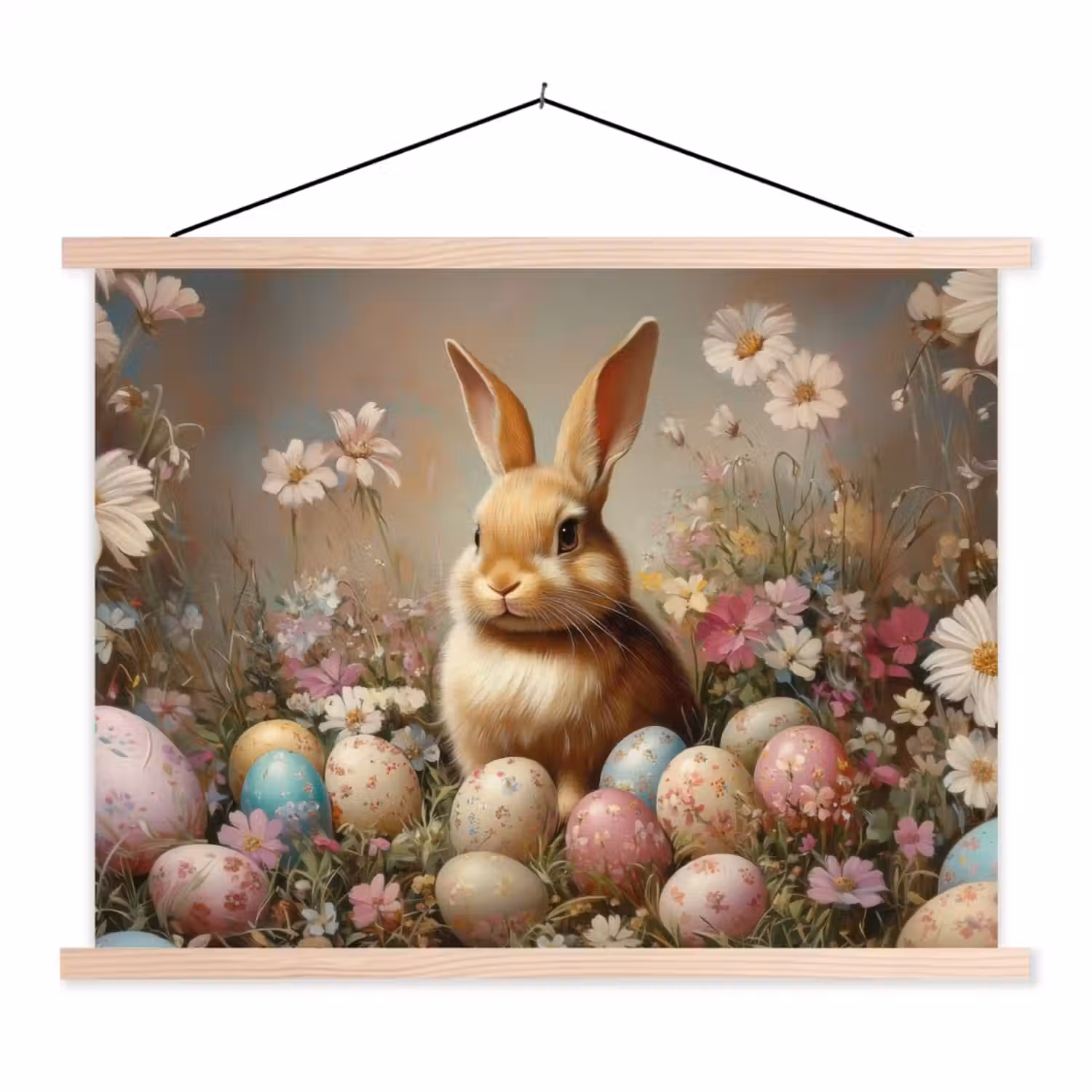 Paashaas - Lente - Paaseieren textielposter latten blank klein -3d