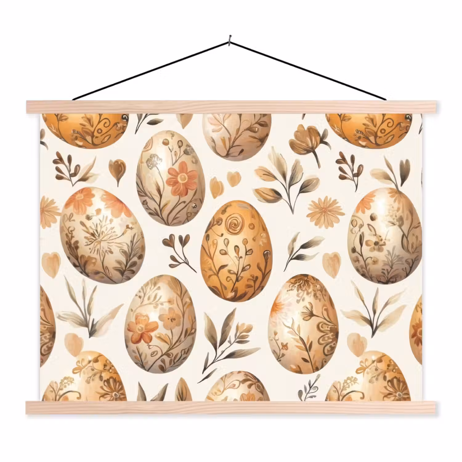 Paaseieren - Bruin - Bloemen textielposter latten blank klein -3d